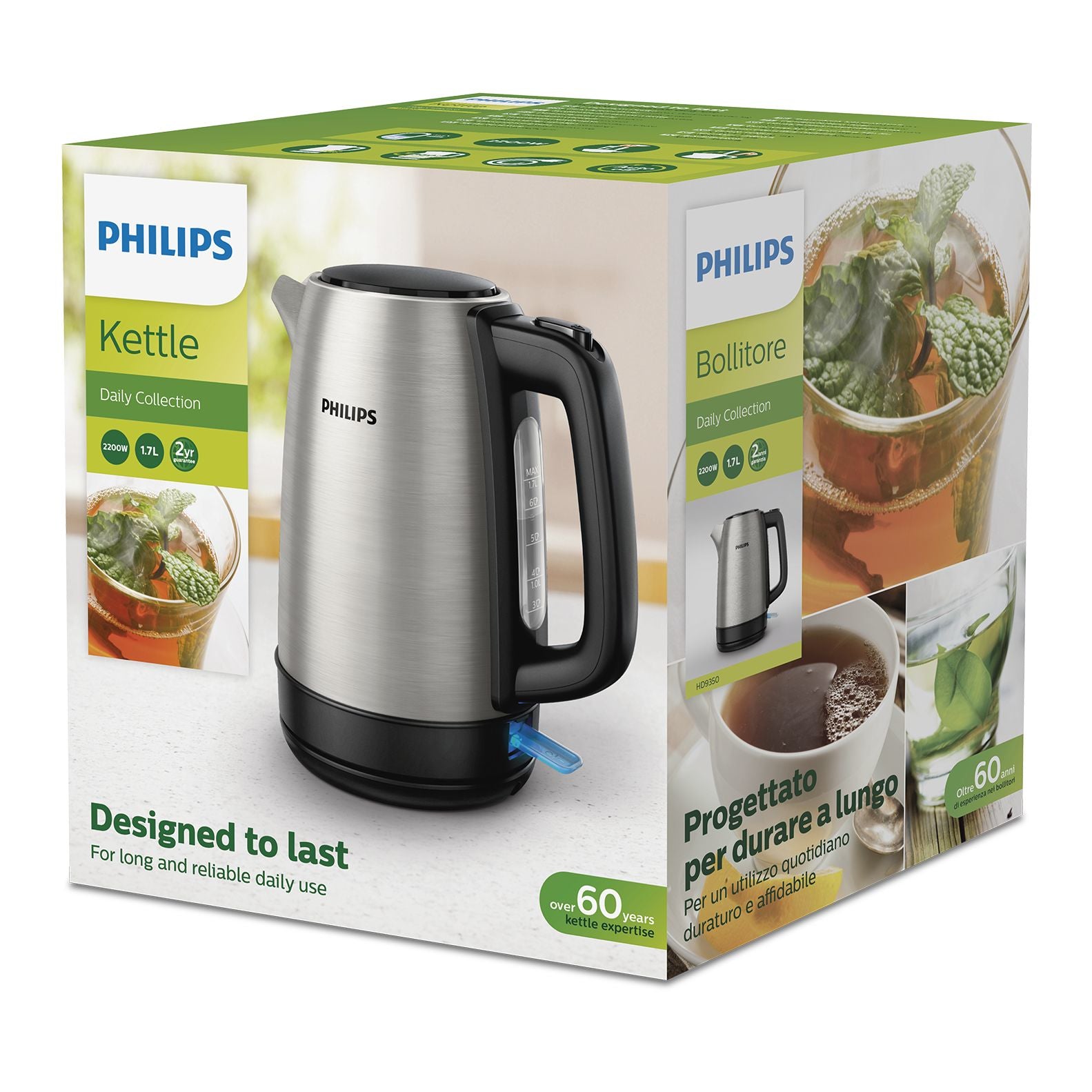 Philips HD9350/94 – Wasserkocher 1,7 l, 2200 W, Edelstahl, Silber