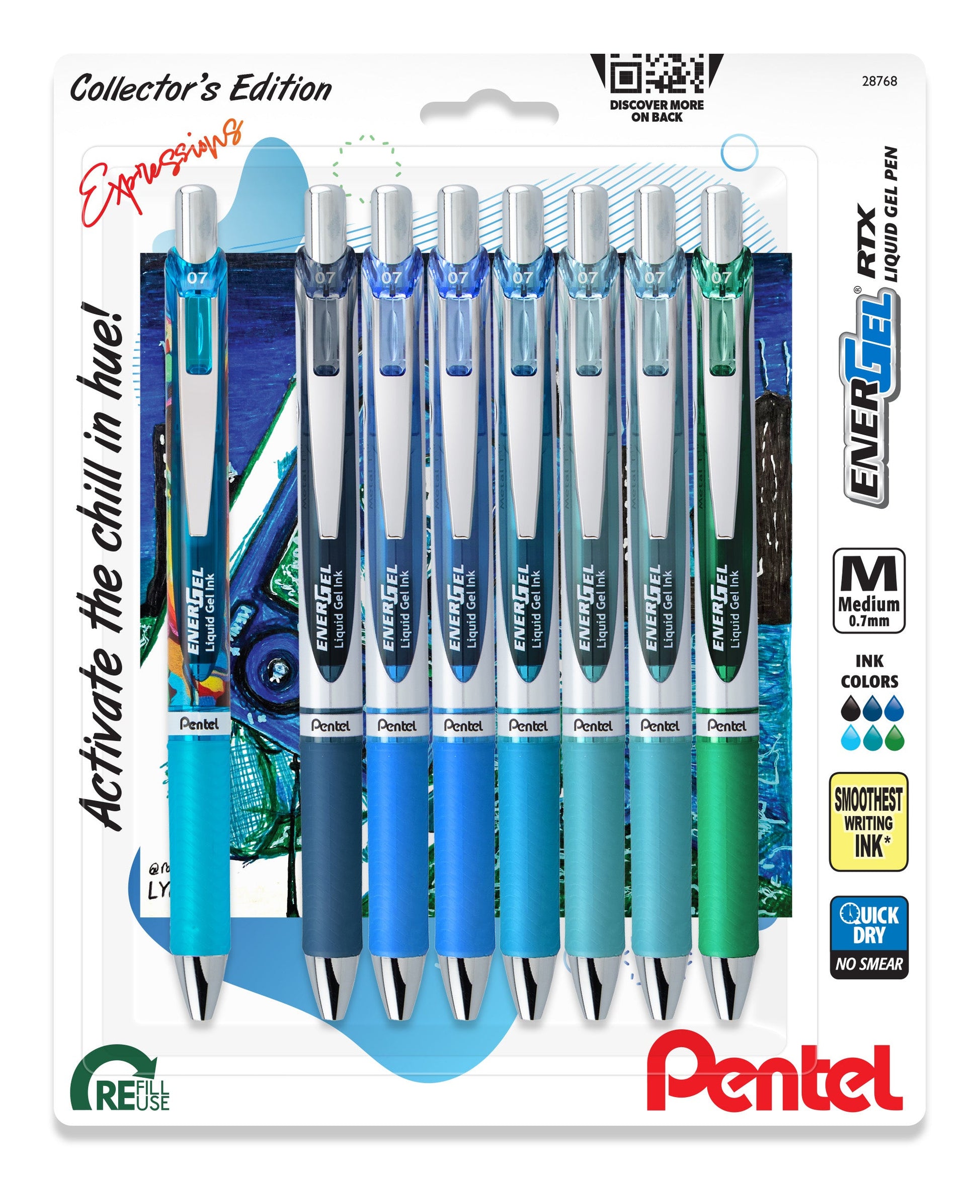Pentel EnerGel Xm Gelschreiber 8er Set – 8 Farben, 0,7 mm, schnelltrocknend, nachfüllbar