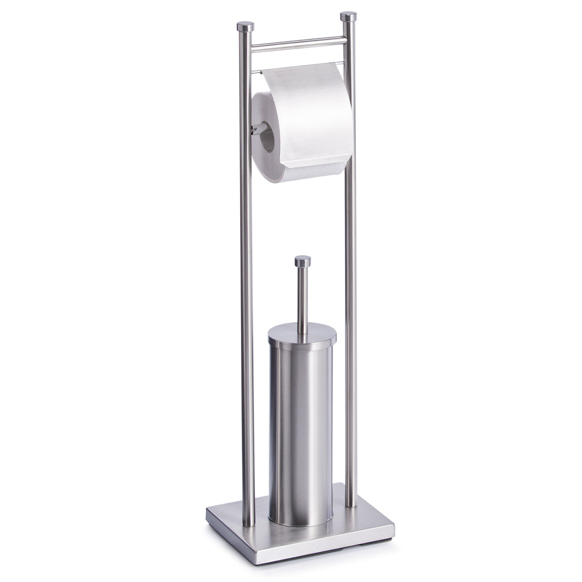 Zeller Present WC-Bürstenset – Edelstahl, bodenstehend, mit Toilettenrollenhalter, H 76 cm