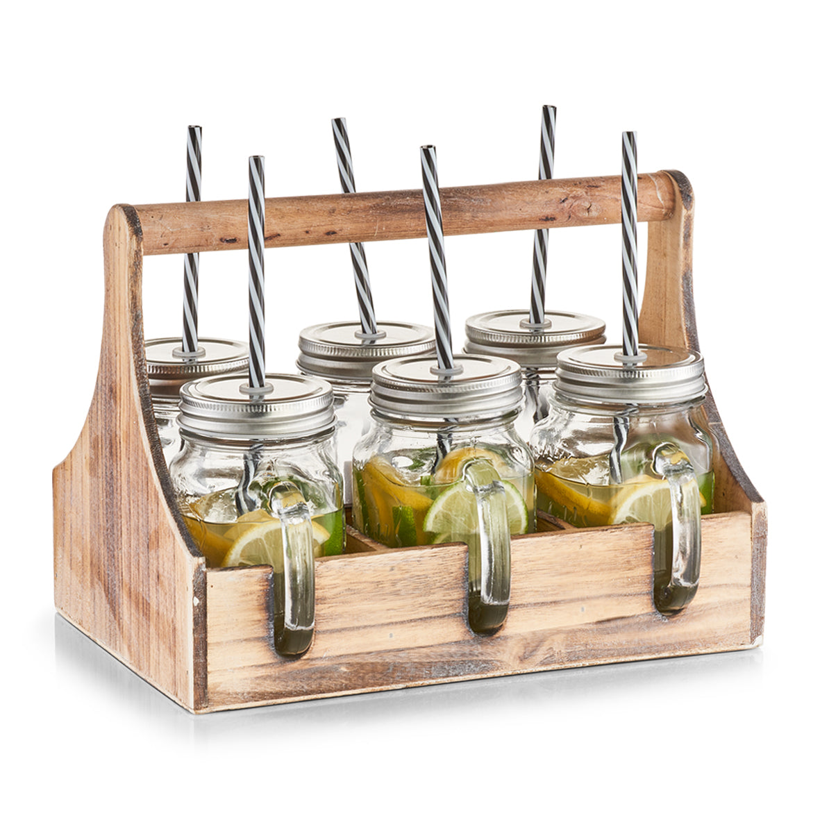 Zeller Present Trinkkrug – 6er Set, 450 ml, Glas, mit Schraubdeckel, in Holzkiste