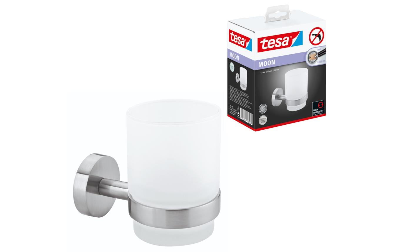 TESA Zahnputzbecher Moon – 6,7×10,7×9,5 cm, Glas/Metall, Weiss