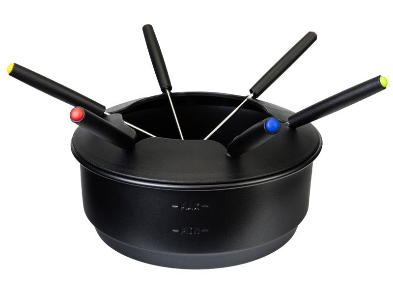 Furber. Furber Fondue-Set Alpy – Edelstahl, 1,3 l, 6 Gabeln, elektrisch – schwarz/weiss