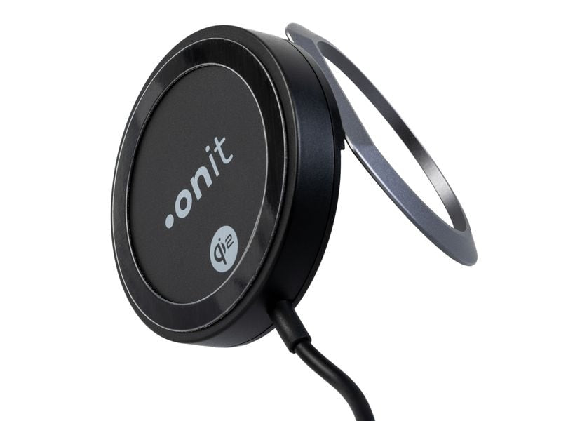 ONIT F02127 Kabelloses Ladegerät 15 W – Qi2, magnetisch – Saugnapfhalter, USB-C – für Smartphones – schwarz
