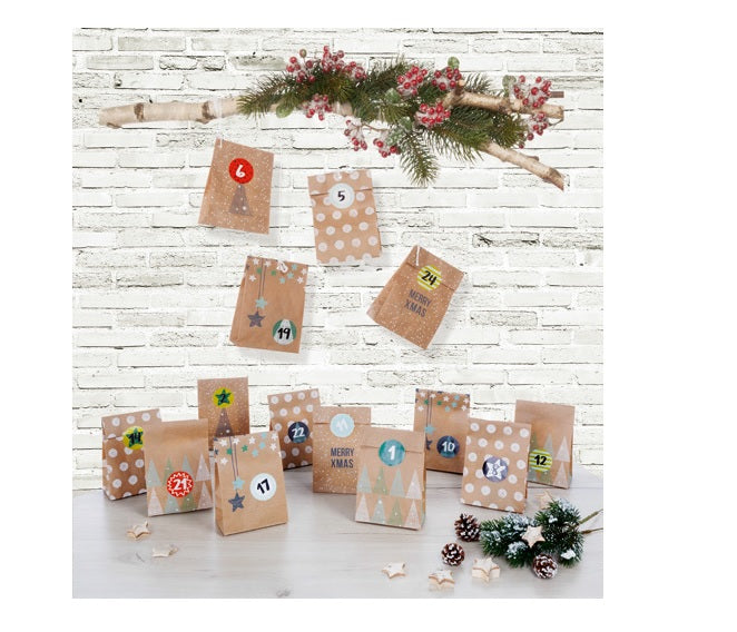 Folia Adventskalender-Set – 24 Papiertüten – 100 × 175 × 55 mm