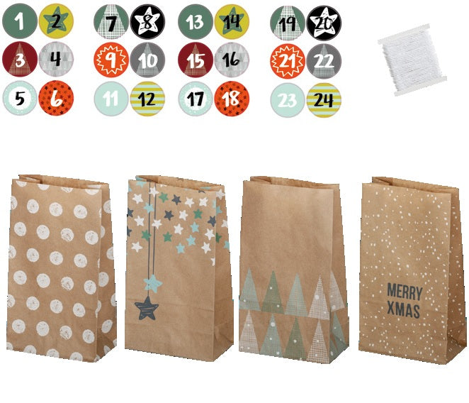 Folia Adventskalender-Set – 24 Papiertüten – 100 × 175 × 55 mm