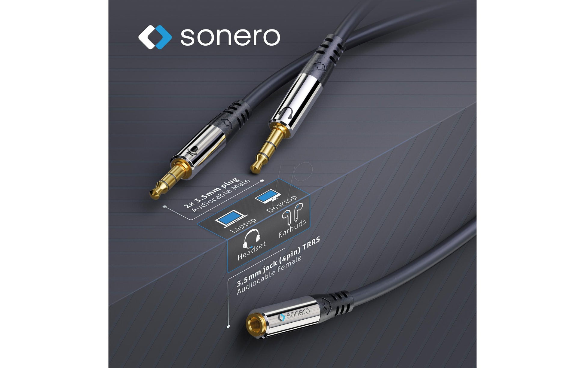 Sonero 3,5 mm Splitterkabel – 3,5 mm Klinkenbuchse zu 2× 3,5 mm Klinkenstecker – 0,25 m, vergoldete Stecker