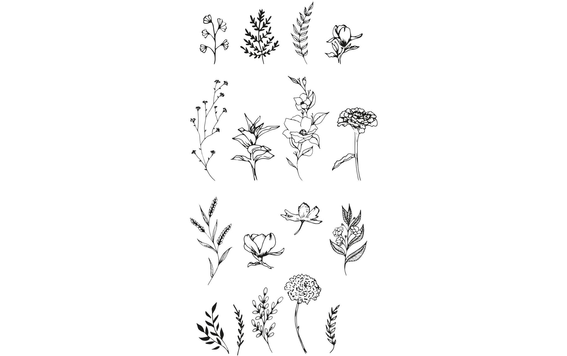 Sizzix Stempel-Set – Garden Botanicals – 17 Stempel – Transparentes Polymer