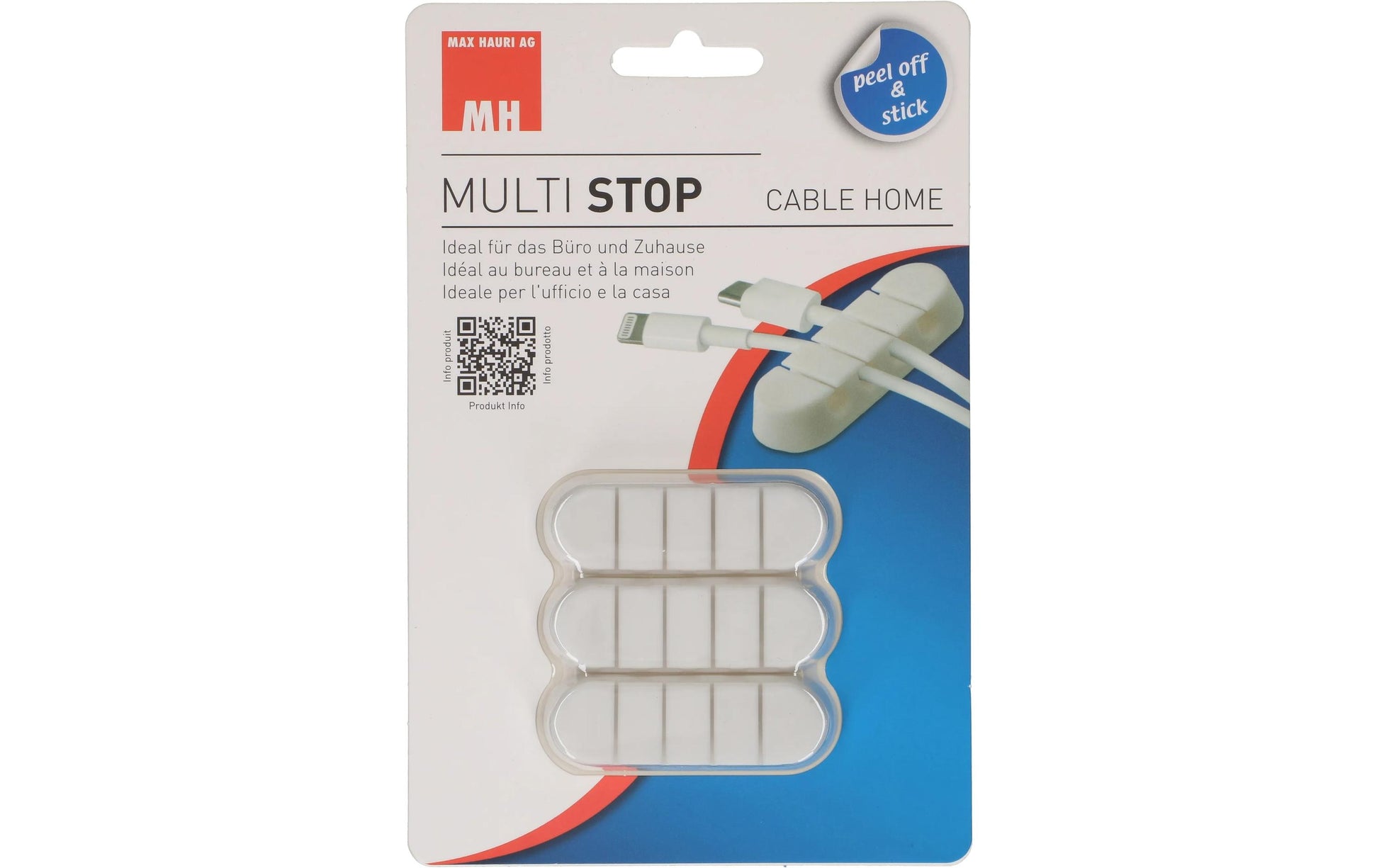 Max Hauri AG Max Hauri Kabelhalter, selbstklebend, Ø bis 7 mm, 3er-Pack – weiss