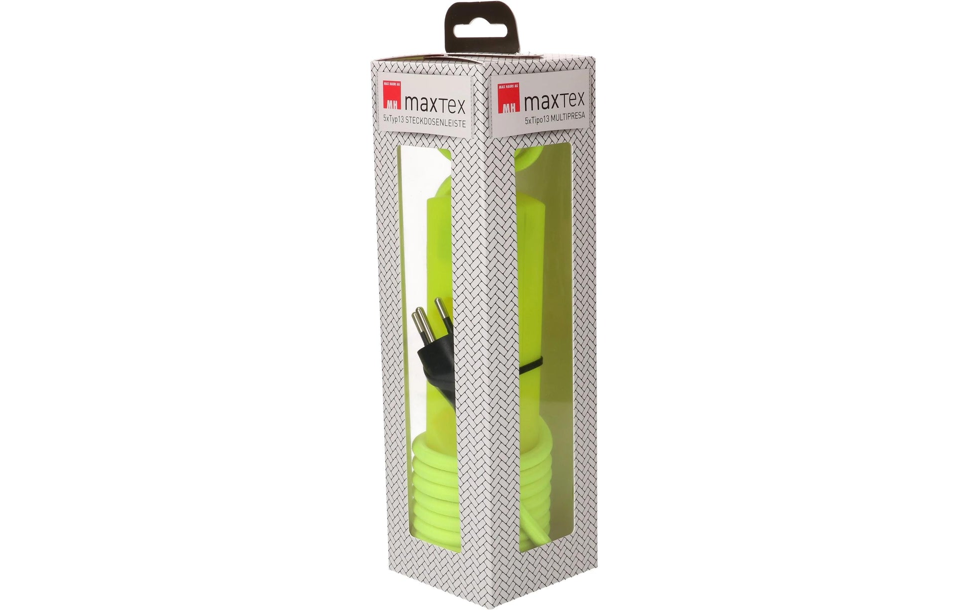 MaxTex Steckdosenleiste – 5× T13, 2 m, mit Schalter, Gelb/Neongelb
