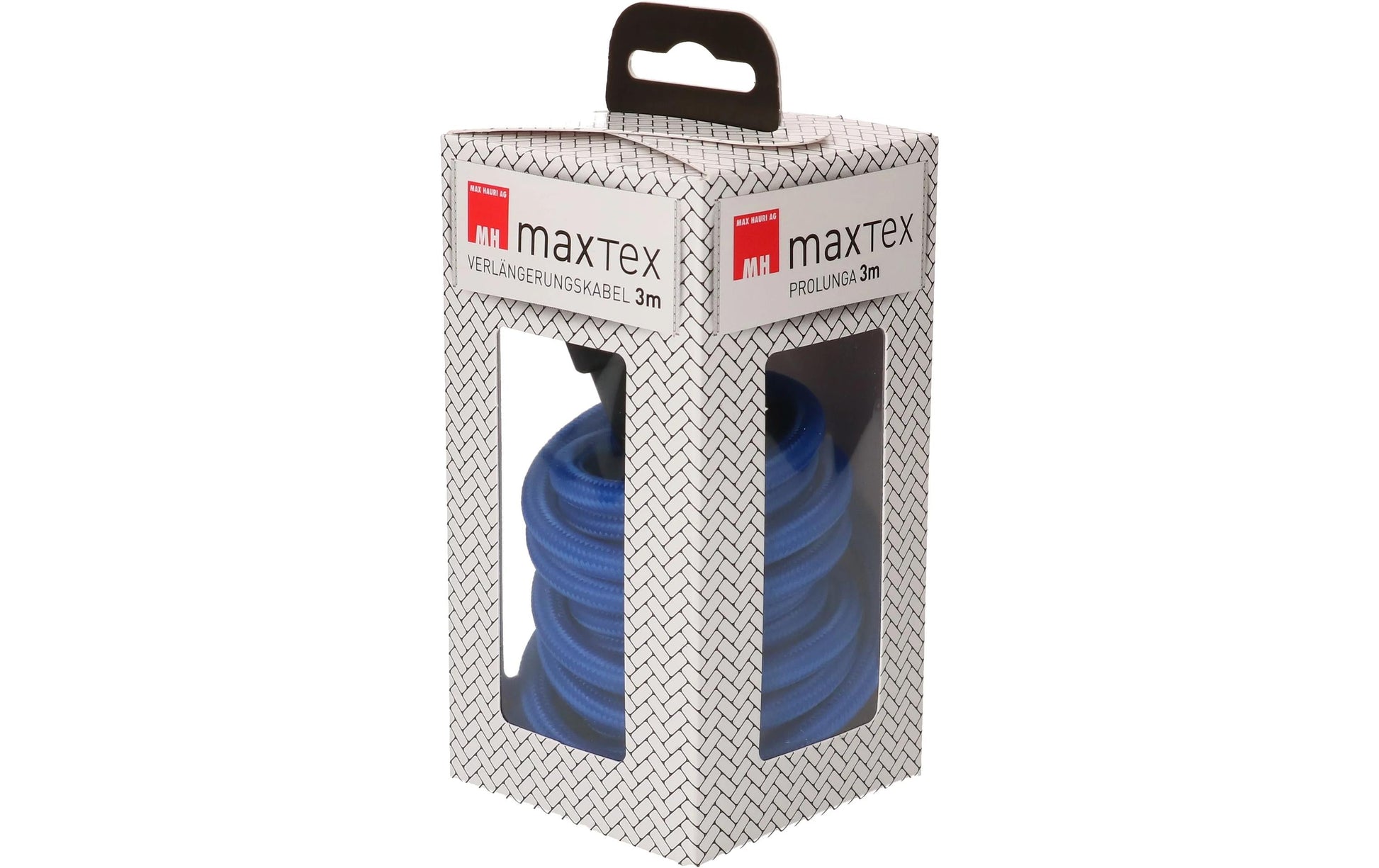 MaxTex Verlängerungskabel – T13–T12, 3 m, Textil, 1 mm², Blau