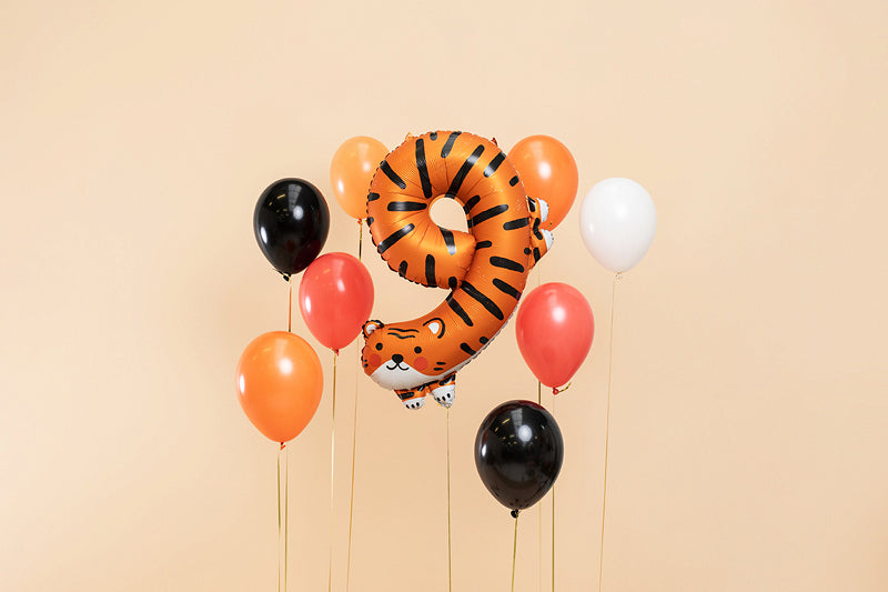 PartyDeco Folienballon Zahl 9 Tiger – Orange – 64 × 87 cm – Folie – 1 Stück – Auch mit Helium befüllbar