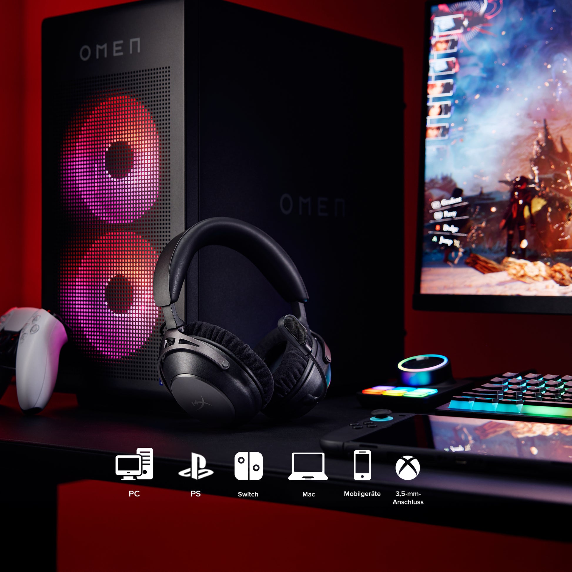 HyperX Cloud Alpha 2 Wireless Gaming-Headset – Over-Ear, BT 5.2, ANC, für PC, PS5, Switch und mehr, Schwarz