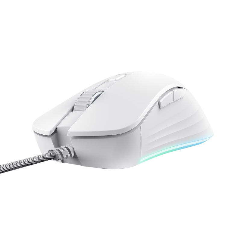 Trust GXT 924W YBAR+ Gaming-Maus – kabelgebunden, 1'000 Hz, 6 Tasten, für Rechtshänder, RGB-Beleuchtung, weiss