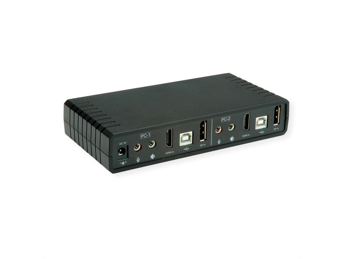 ROLINE 2-Port DP/HDMI Dual-View KVM-Switch – 4K/60 Hz, USB 2.0-Hub, Audio