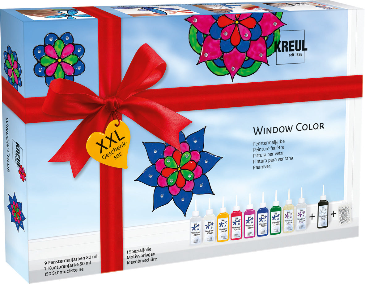KREUL Window Color – abziehbare Fenstermalfarbe – 10 Farben, 10×80 ml (800 ml) – für Glas, Stein, Holz