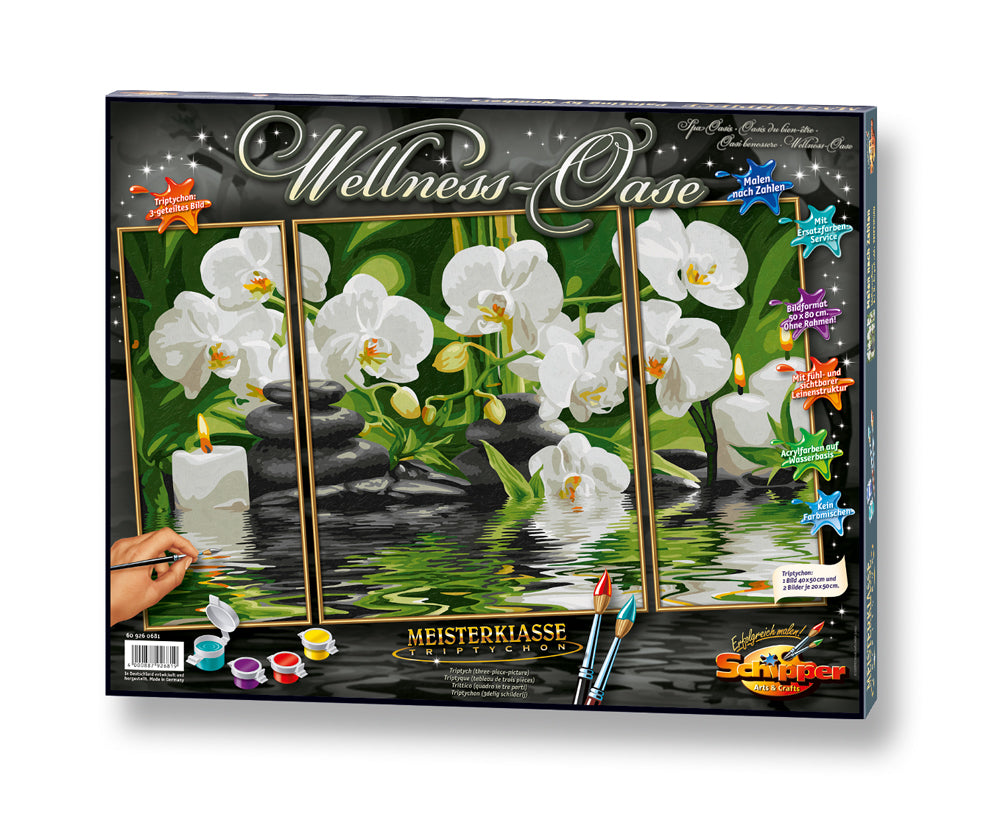 Schipper Wellness-Oase – Malen-nach-Zahlen-Set – Wasser – 3-teilig, 40 × 50 cm + 2 × 20 × 50 cm – ab 8 Jahren