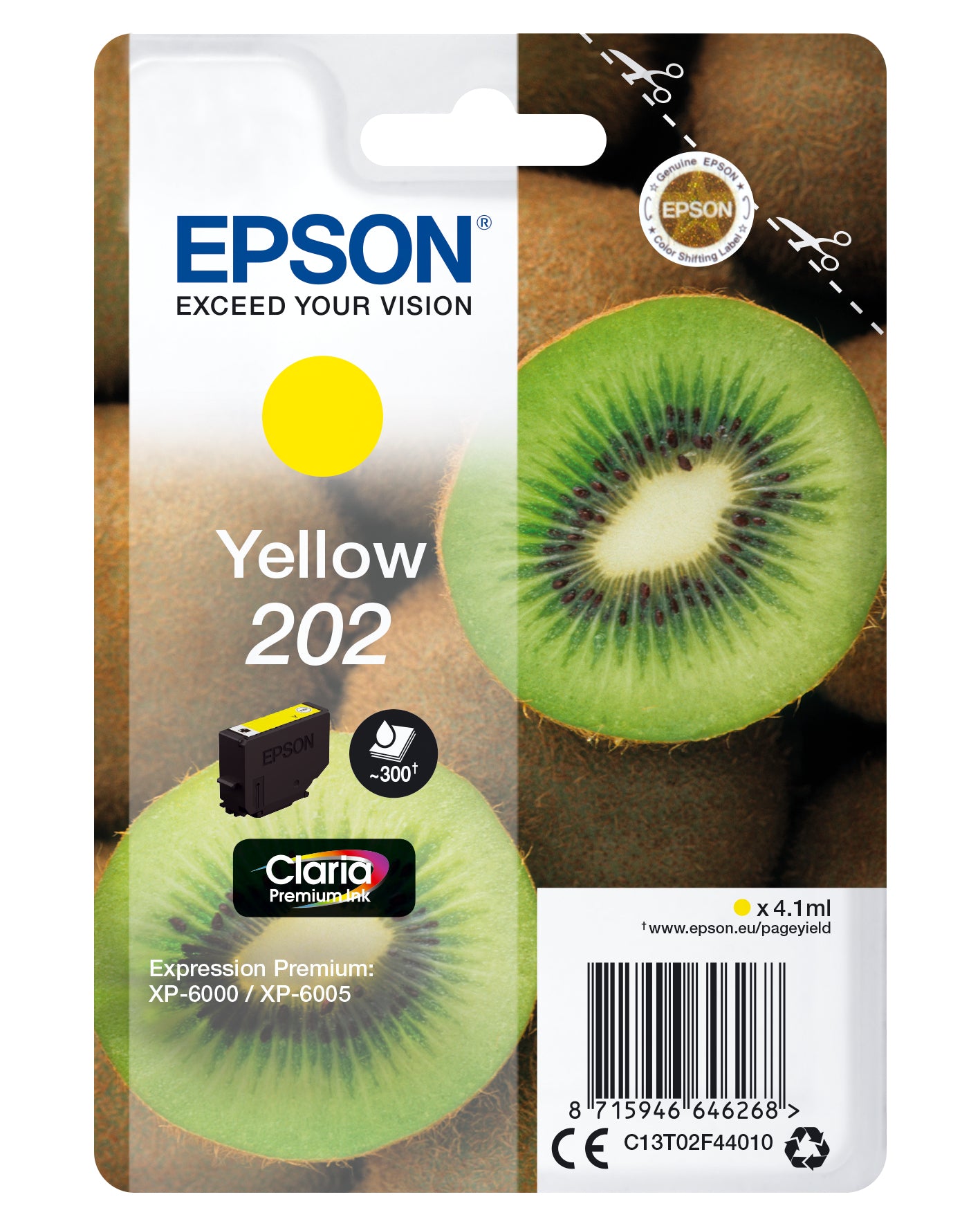 Epson 202 Gelb Tintenpatrone (Original) – 300 Seiten – C13T02F44020