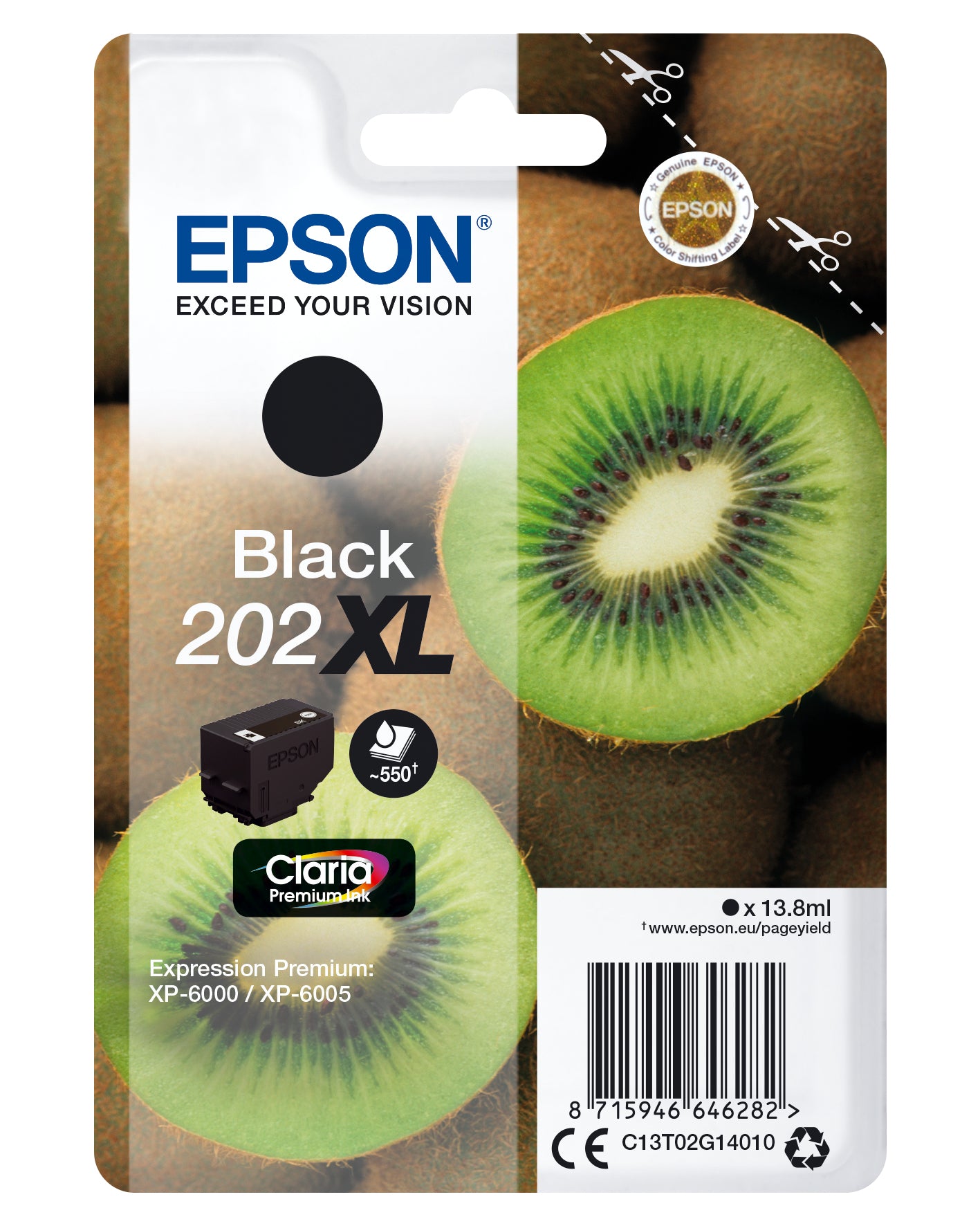 Epson 202XL Schwarz Tintenpatrone (Original) – 550 Seiten – für Epson 202XL – C13T02G14020
