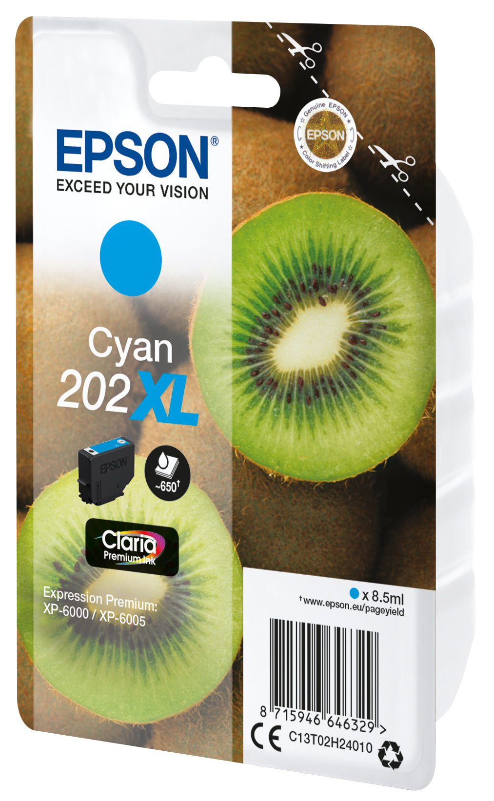 Epson 202XL Cyan Tintenpatrone (Original) – 650 Seiten – für Expression Premium XP-6000/XP-6005 – C13T02H24010
