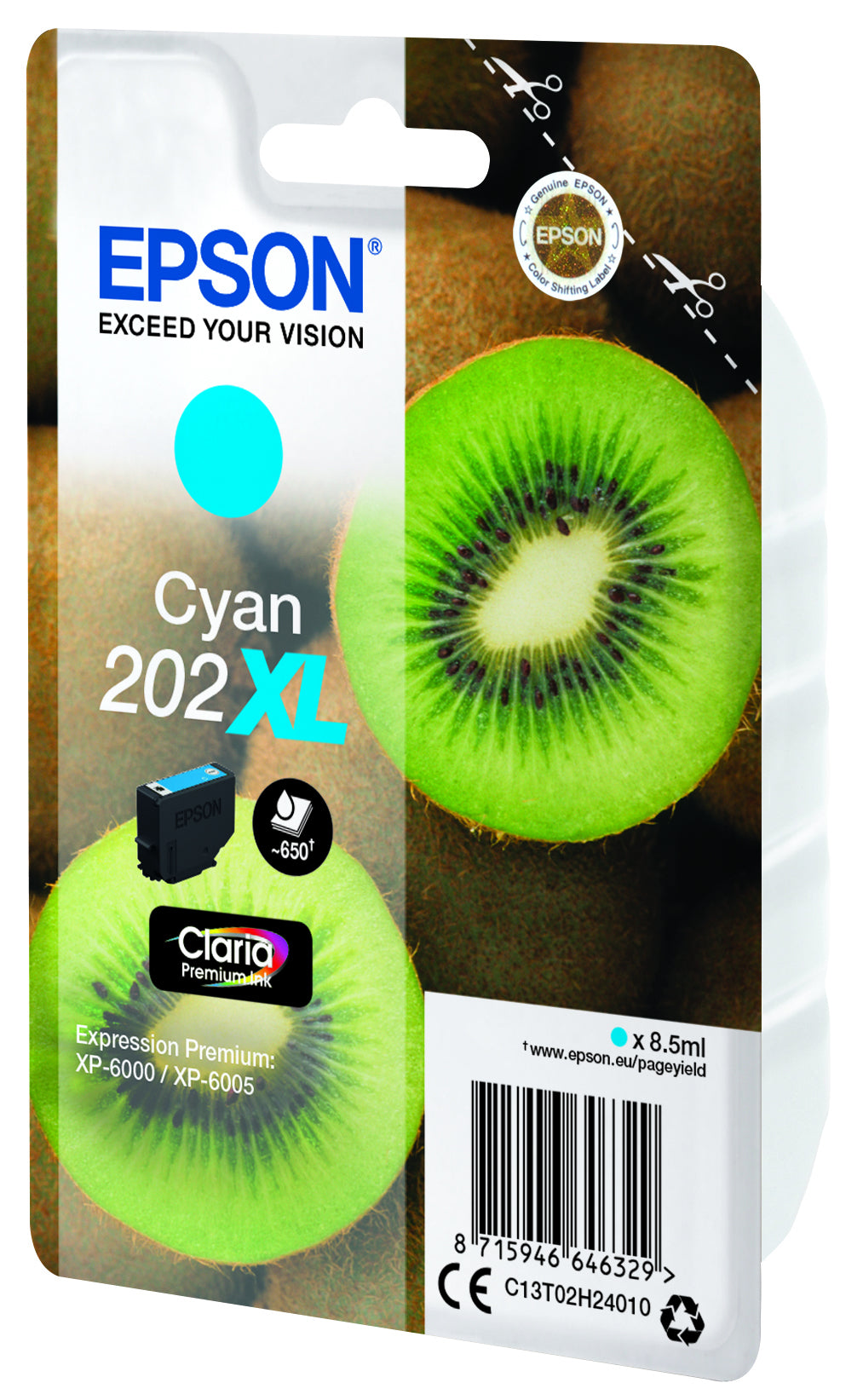 Epson 202XL Cyan Tintenpatrone (Original) – 650 Seiten – für Expression Premium XP-6000/XP-6005 – C13T02H24010