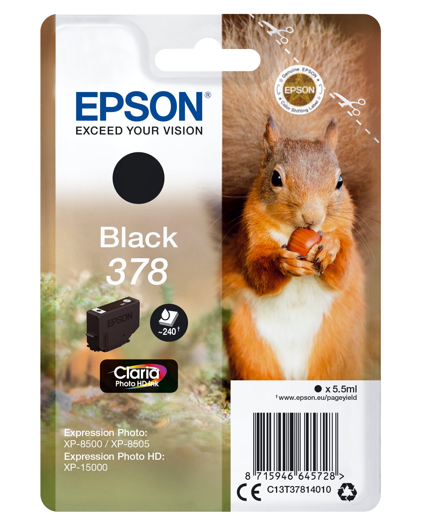 Epson 378 Schwarz Tintenpatrone (Original) – 240 Seiten – für Epson XP-8500/XP-15000