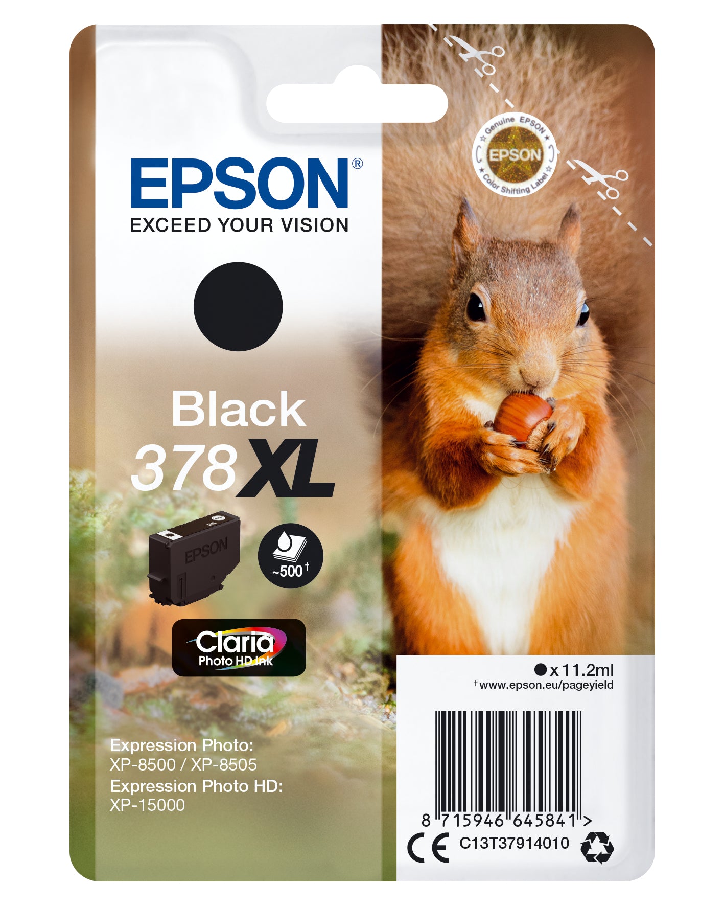 Epson 378XL Schwarz Tintenpatrone (Original) – 500 Seiten – für Expression Photo XP-8500/XP-15000