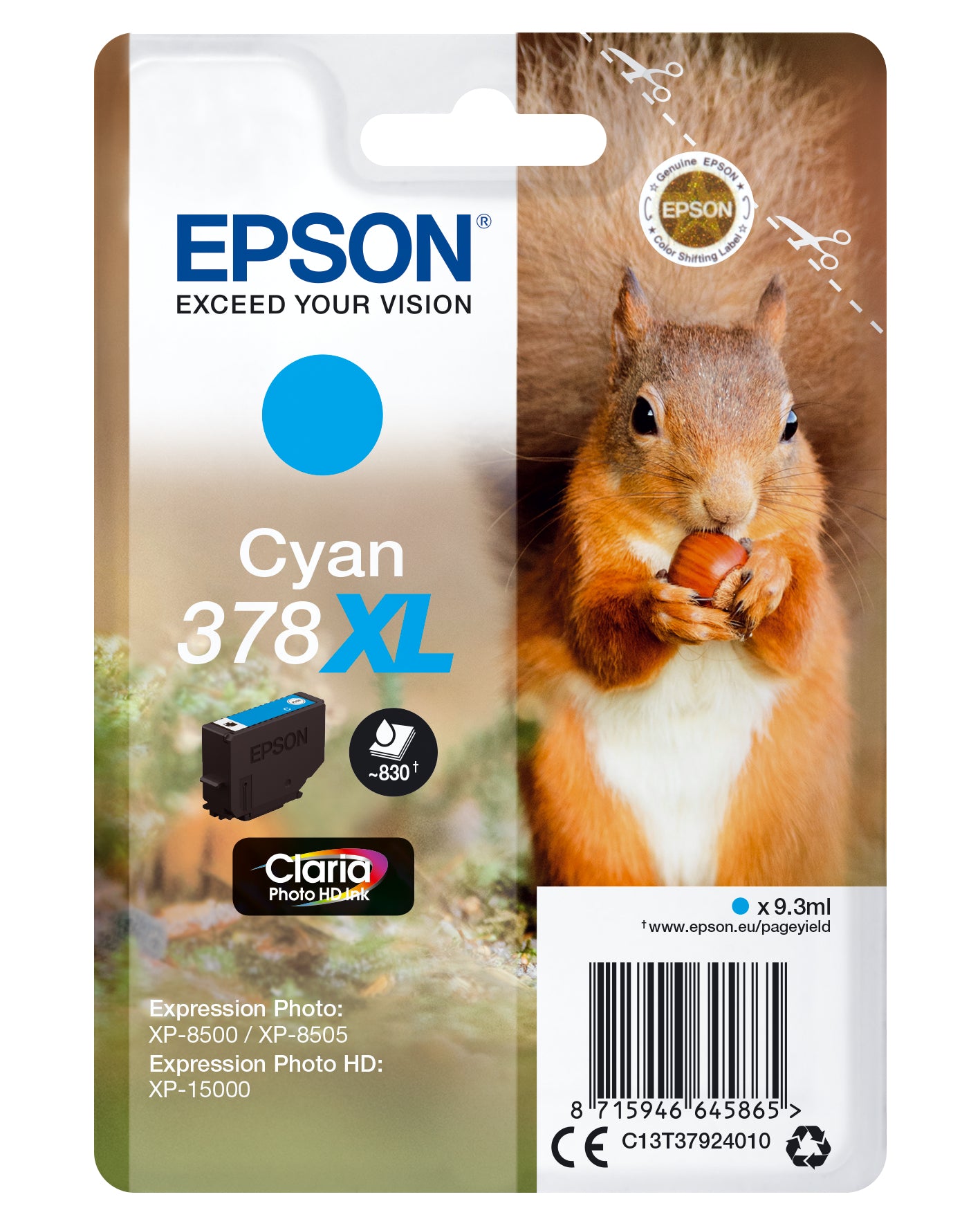 Epson 378XL Cyan Tintenpatrone (Original) – 830 Seiten – für Expression Photo XP-8500/HD XP-15000