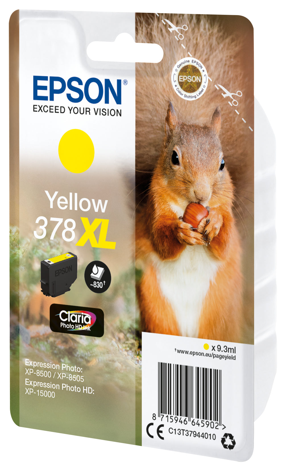 Epson 378XL Gelbe Tintenpatrone (Original) – 830 Seiten – für Expression Photo XP-8500/XP-8505, HD XP-15000
