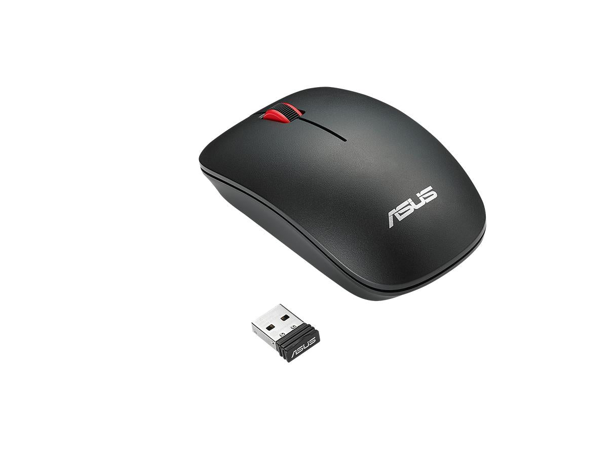 ASUS WT300 Maus – kabellos, 2,4 GHz, 1'600 dpi, 3 Tasten, beidhändig, schwarz/rot