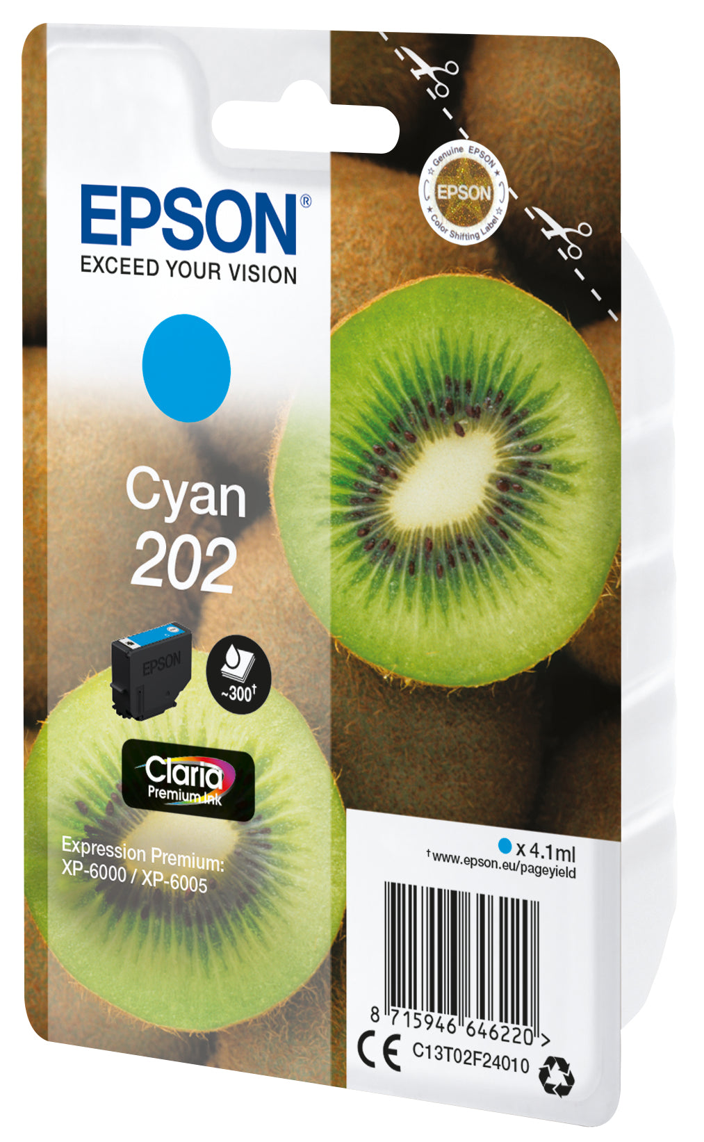 Epson 202 Cyan Tintenpatrone (Original) – 300 Seiten – für Expression Premium XP-6000/XP-6005 – C13T02F24010