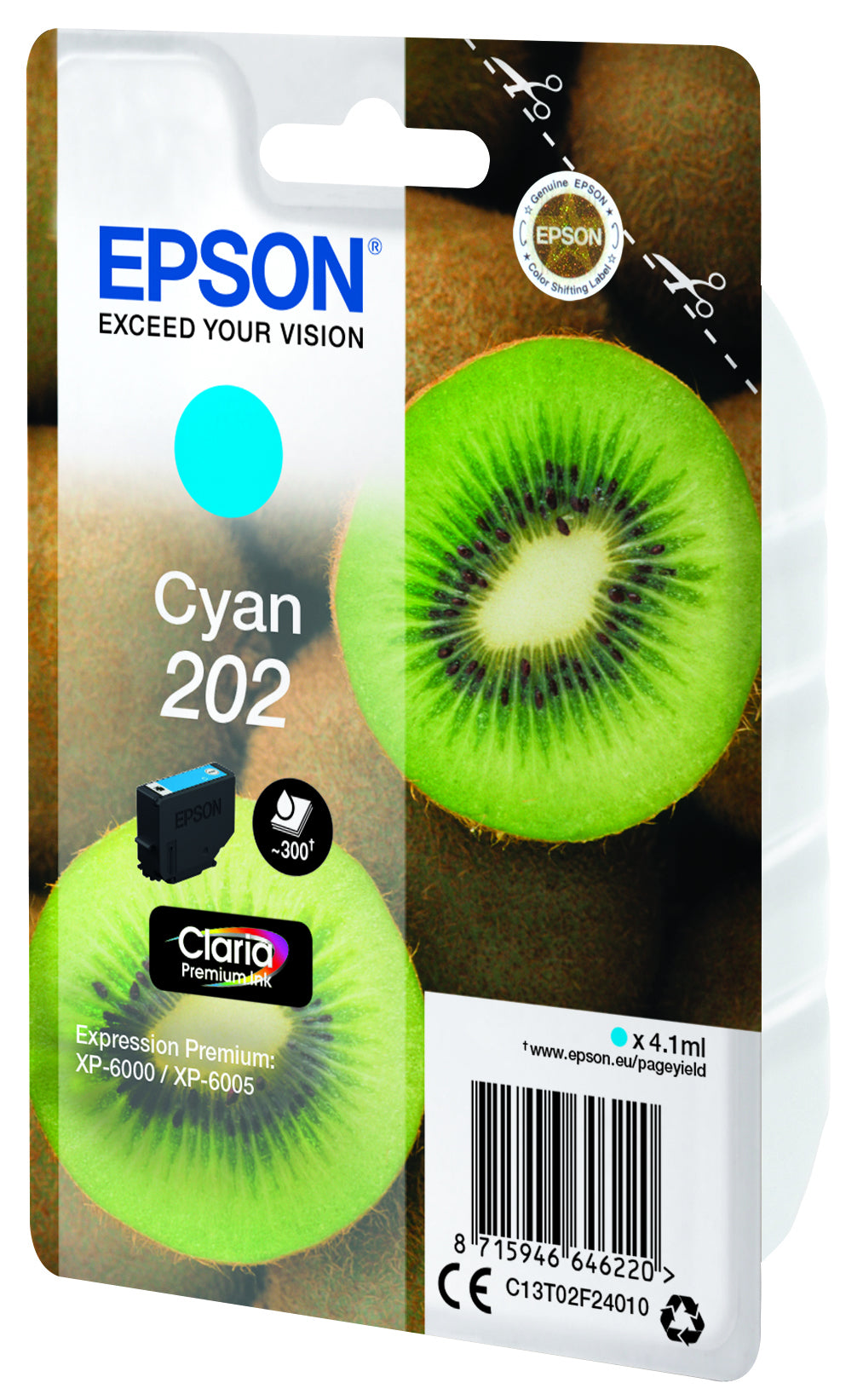 Epson 202 Cyan Tintenpatrone (Original) – 300 Seiten – für Expression Premium XP-6000/XP-6005 – C13T02F24010