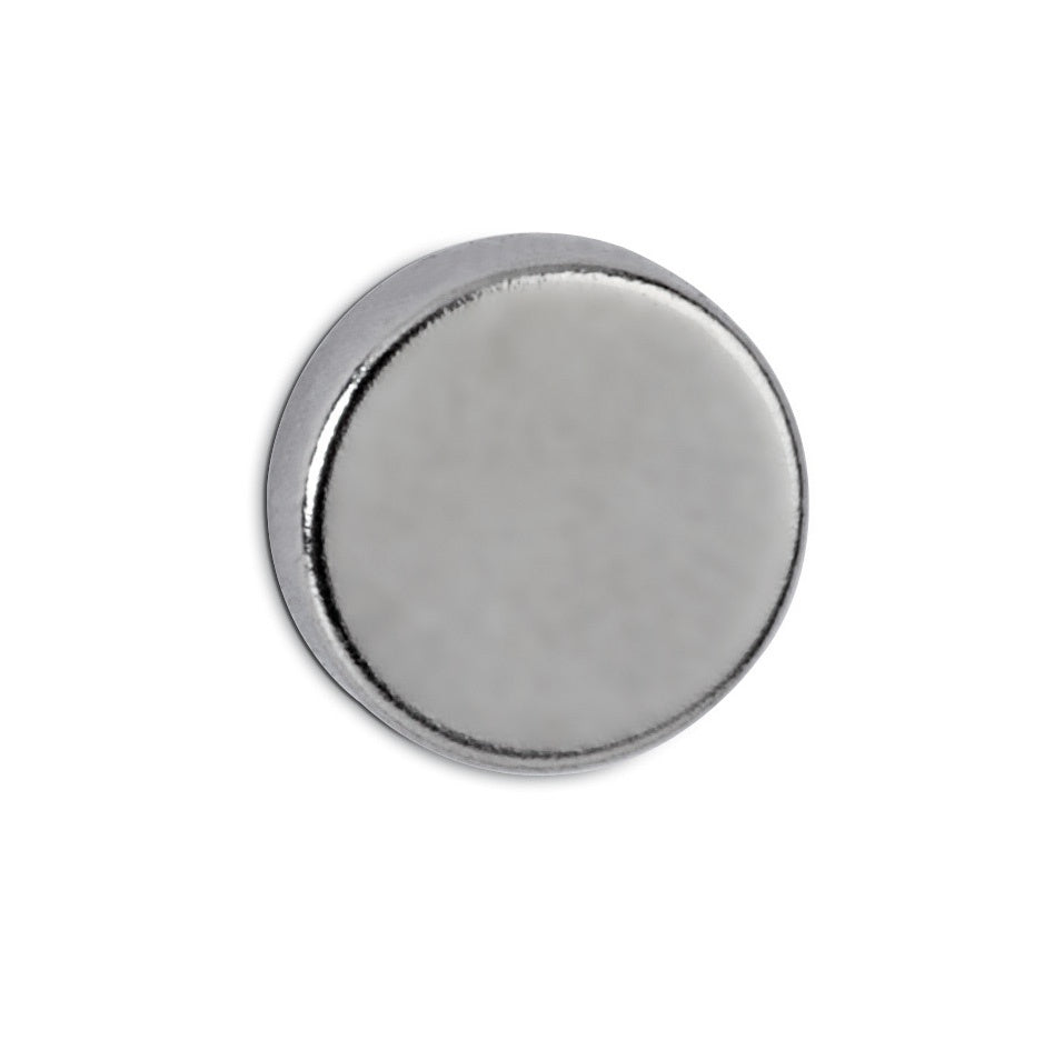 MAUL Runder Scheibenmagnet – hellsilber – Ø 10 × 3 mm, 10 Stück, Nickel