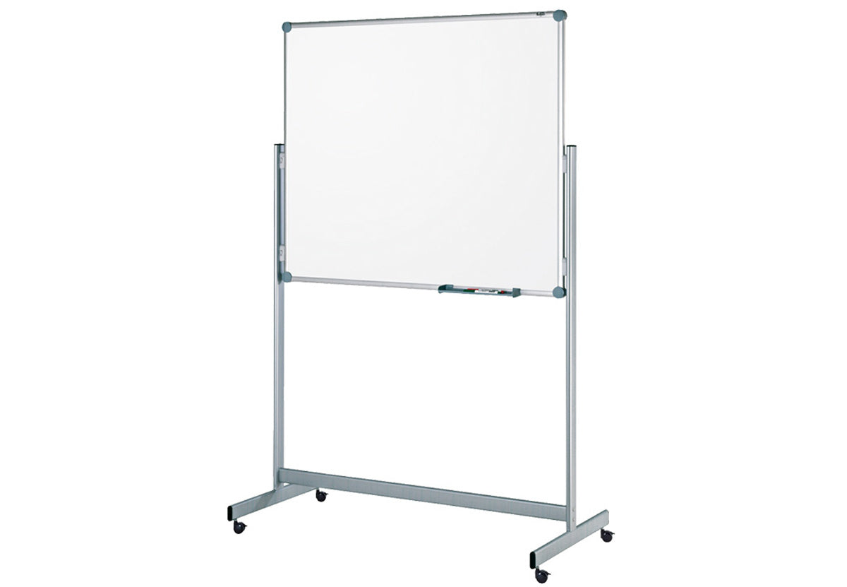 MAUL Whiteboard – 180 × 100 cm, Melamin, magnetisch, Aluminiumrahmen, silber, mobil, inkl. Ablageleiste