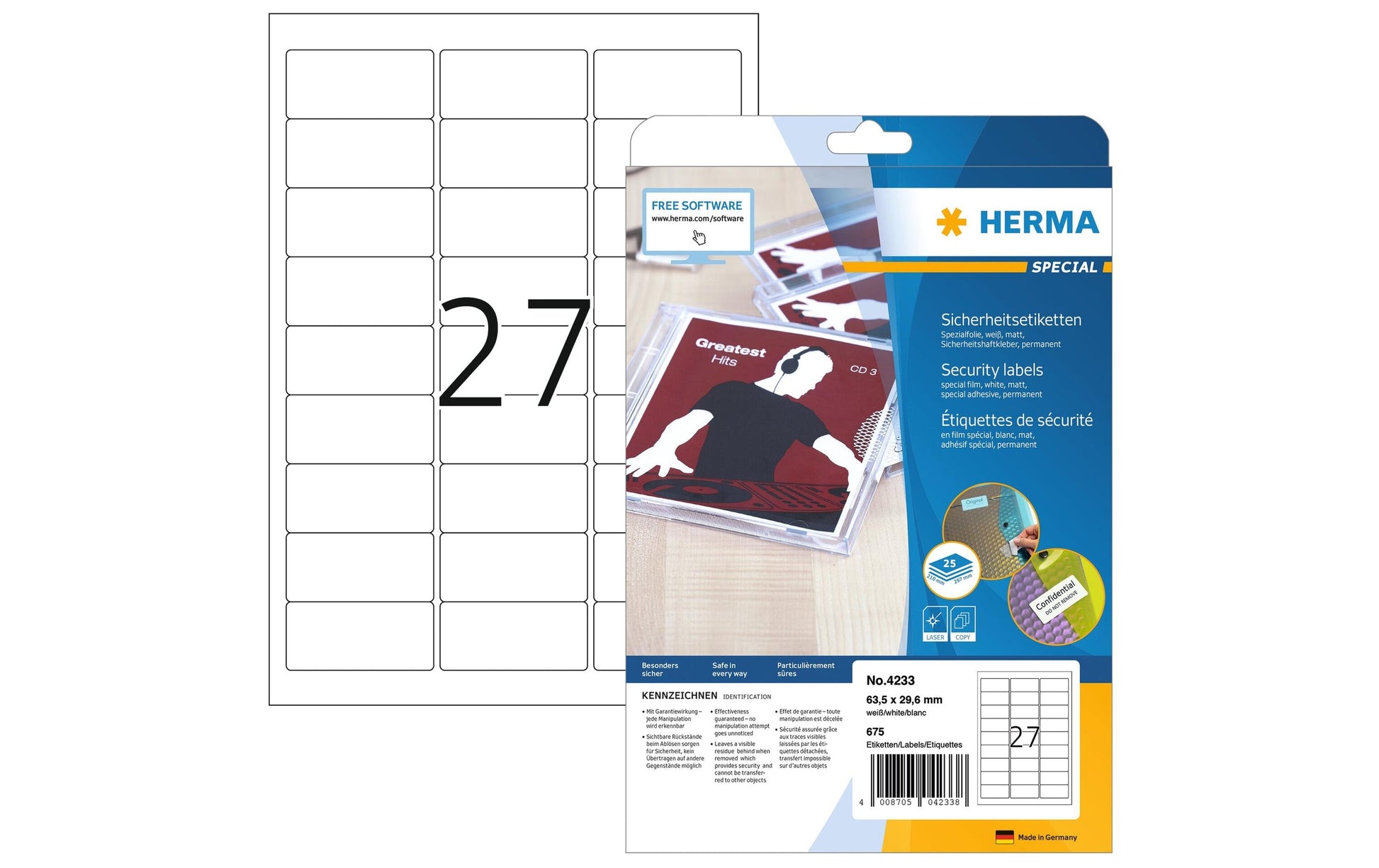 HERMA Sicherheitsetiketten 4233 – A4, stark haftend