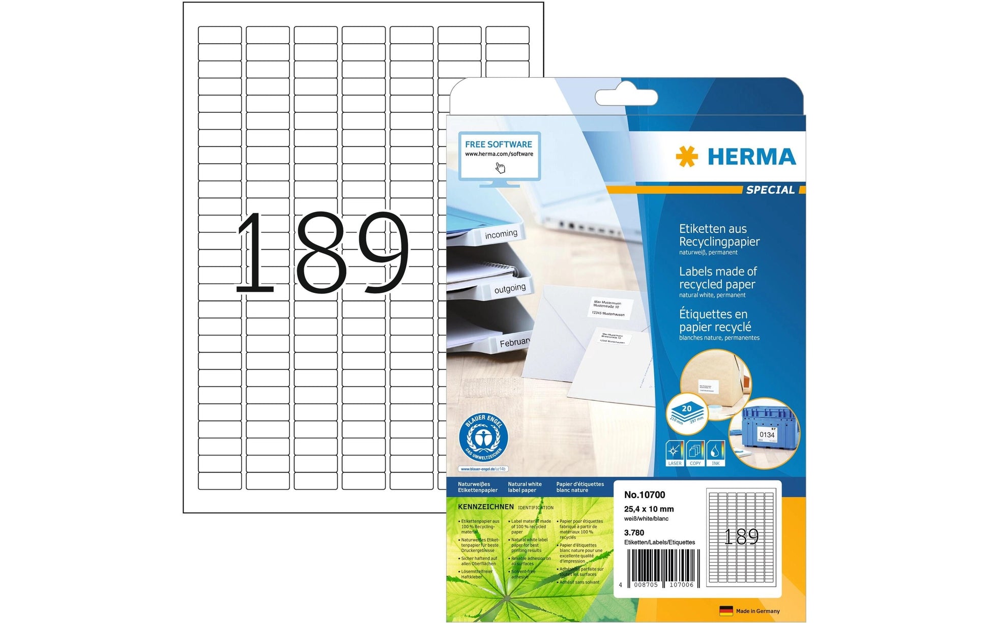 HERMA Druckeretiketten, 25 mm × 10 mm, naturweiss, Altpapier, permanent, 20 Blatt