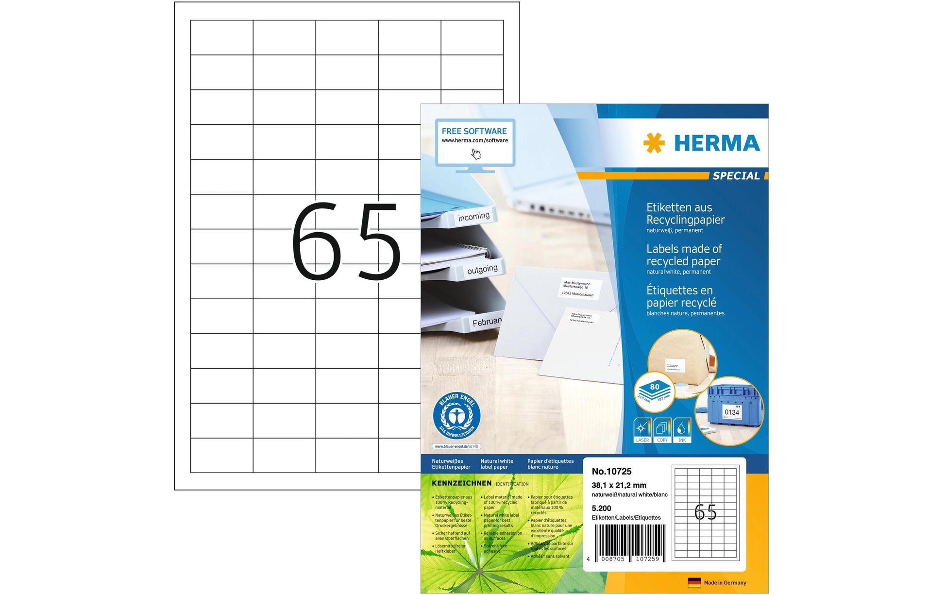 HERMA Gestanzte Drucketiketten, 38 mm × 21 mm, weiss, Papier, permanent, 5200 Stück