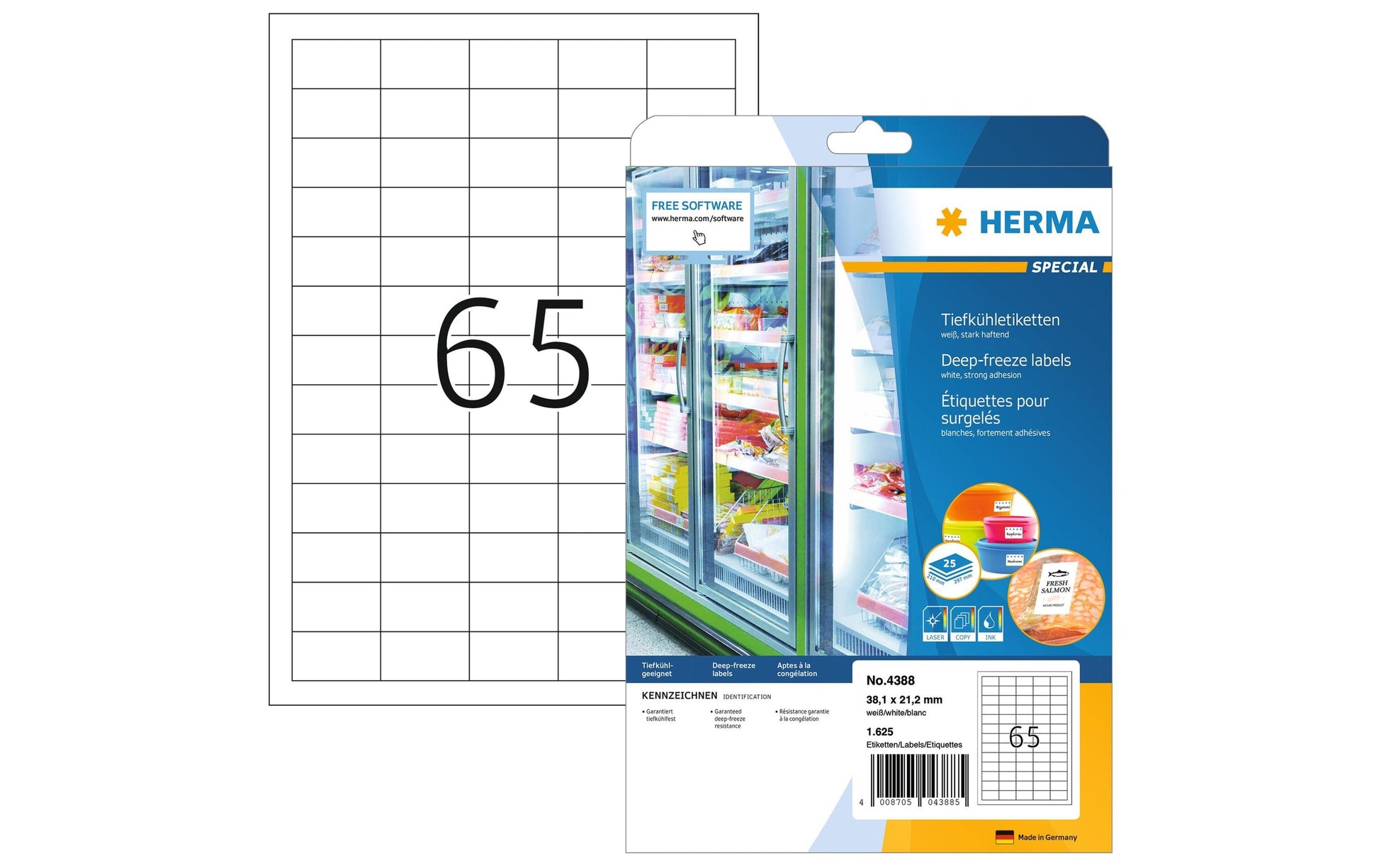 HERMA Druckeretiketten, 38 mm × 21 mm, weiss, Papier, permanent, 25 Blatt
