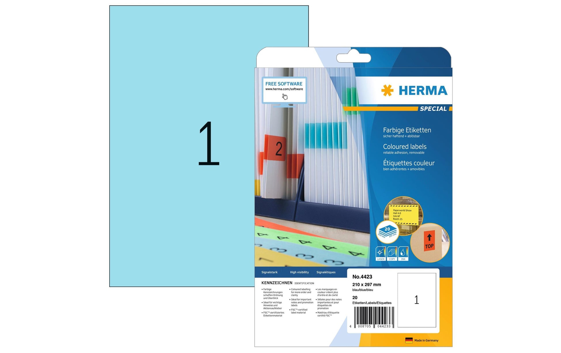 HERMA Schuletiketten – 210×297 mm, 20 Stk, 20 Bogen, Papier, ablösbar