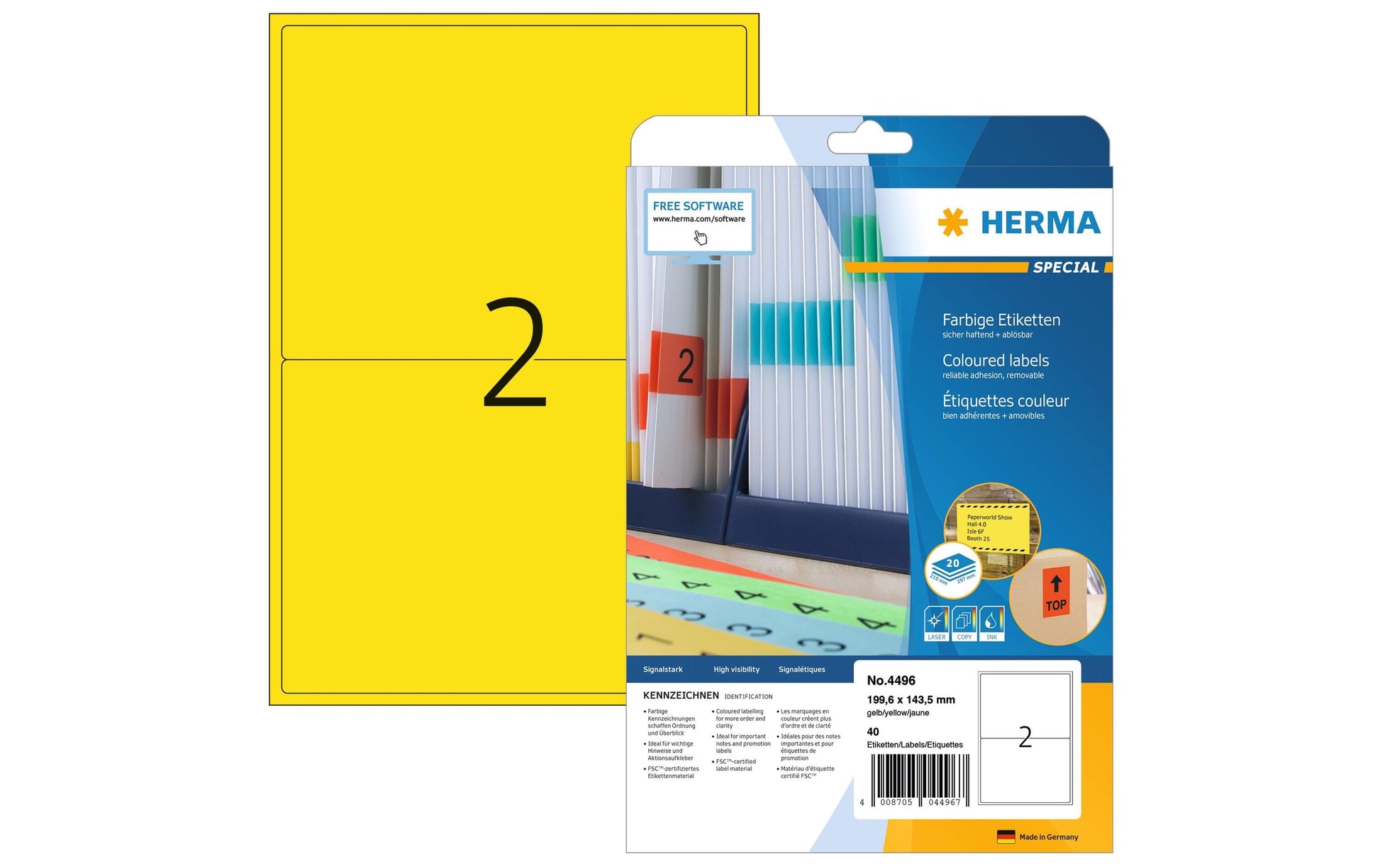 HERMA Schuletiketten – 199,6×143,5 mm, Abgerundete Ecken, 40 Stk, 20 Bogen, Papier, Ablösbar