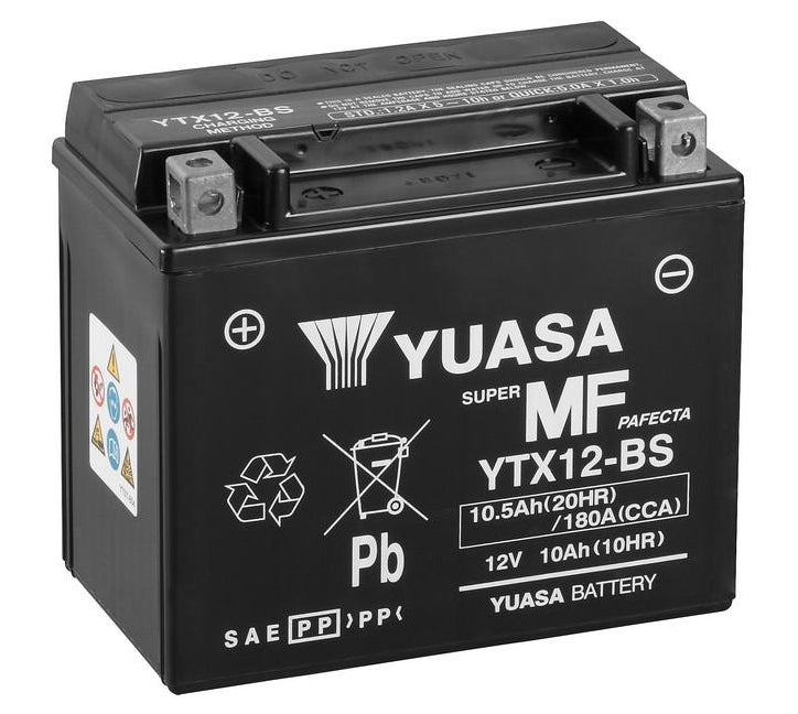 Yuasa YTX12-BS Ersatzakku – Blei (VRLA), 10500 mAh, 12 V – für Motorrad