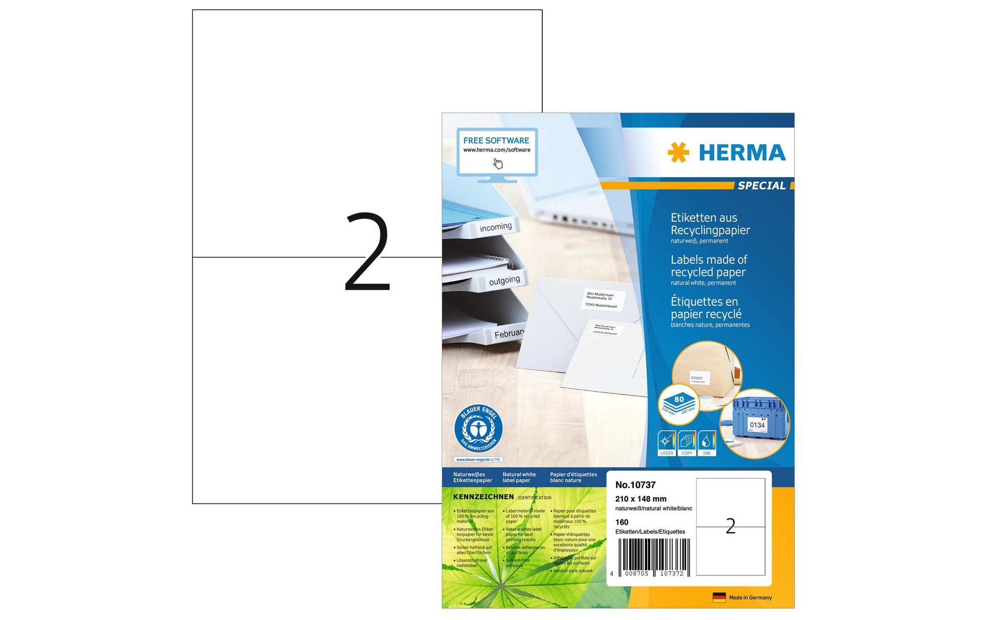 HERMA Drucketiketten, 210 mm × 148 mm, weiss, Papier, entfernbar, 160 Stück