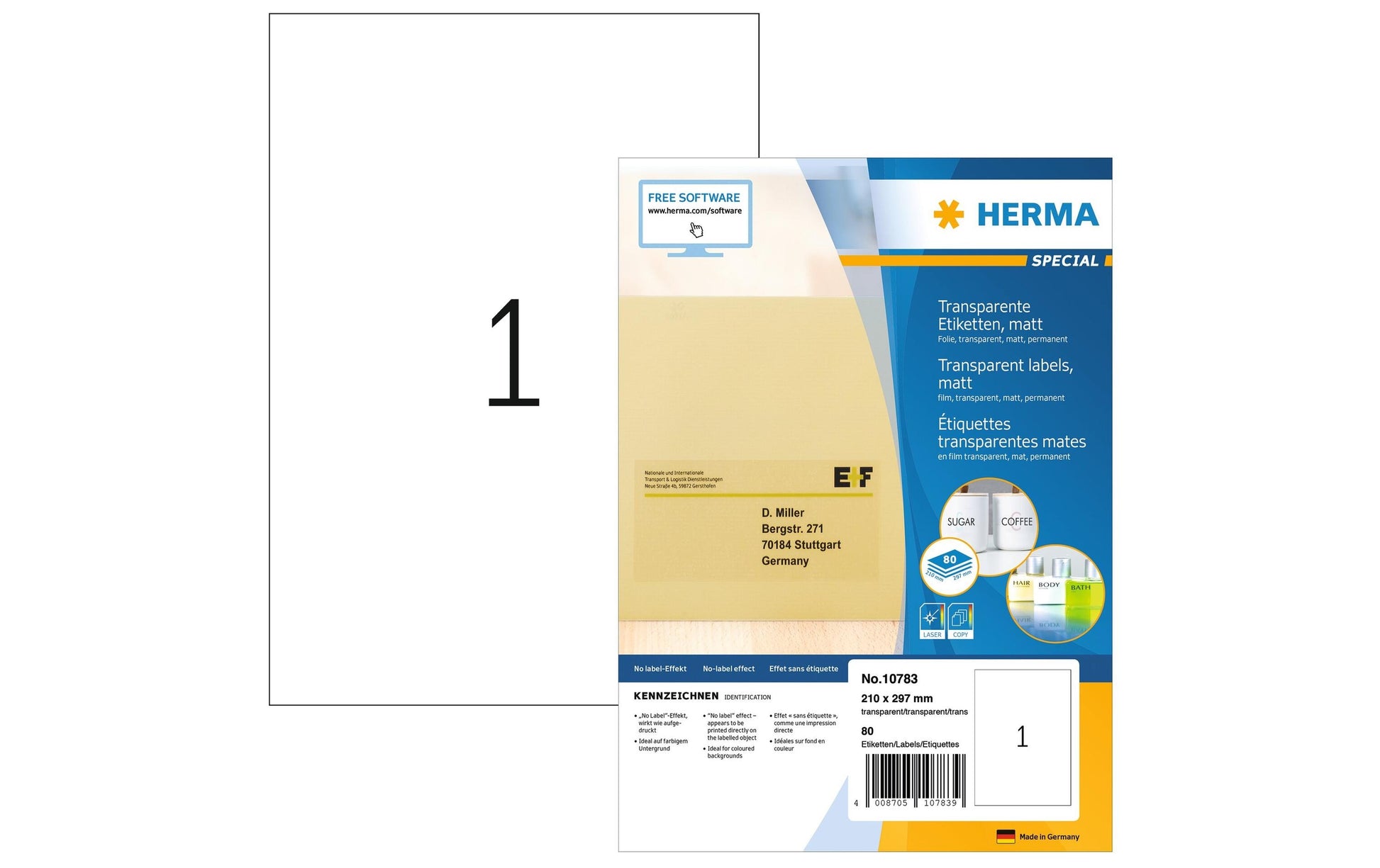 HERMA Folien-Etiketten, 210 mm × 297 mm, transparent, Polyesterfolie, selbstklebend, 80 Etiketten