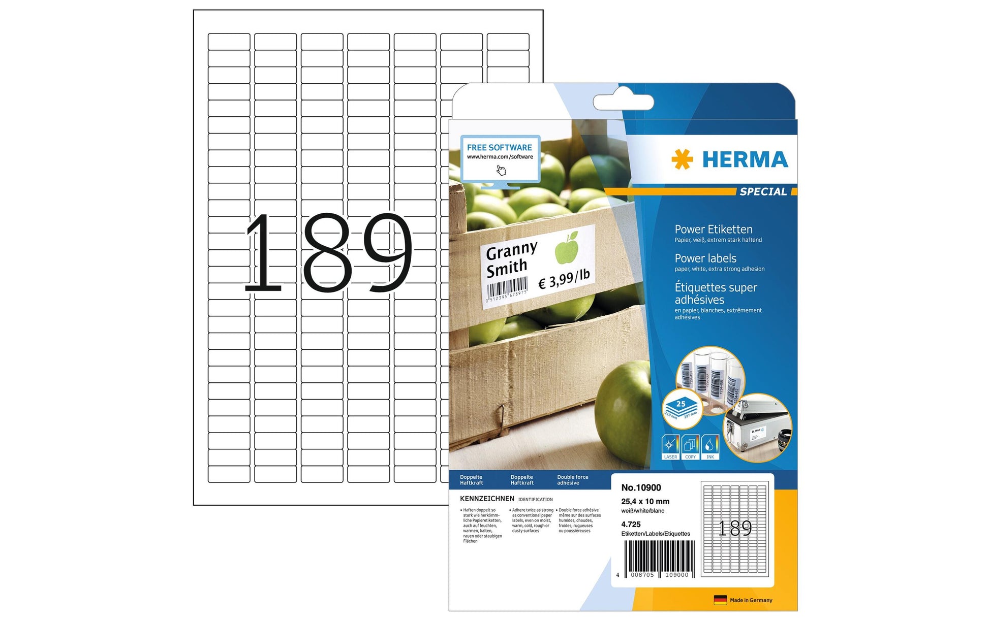HERMA Etiketten, 25 mm × 10 mm, weiss, Papier, extra stark, 25 Blatt