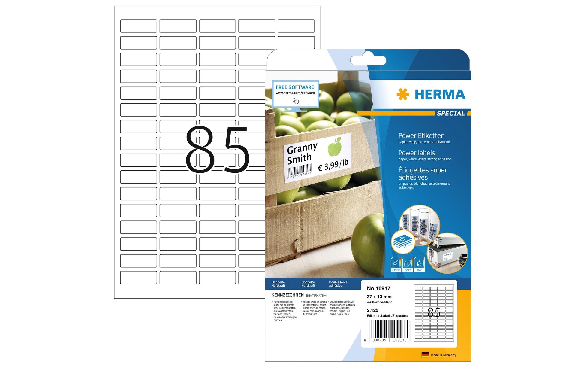 HERMA Selbstklebende Etiketten, 37 mm × 13 mm, weiss, Papier, extra stark, 25 Blatt