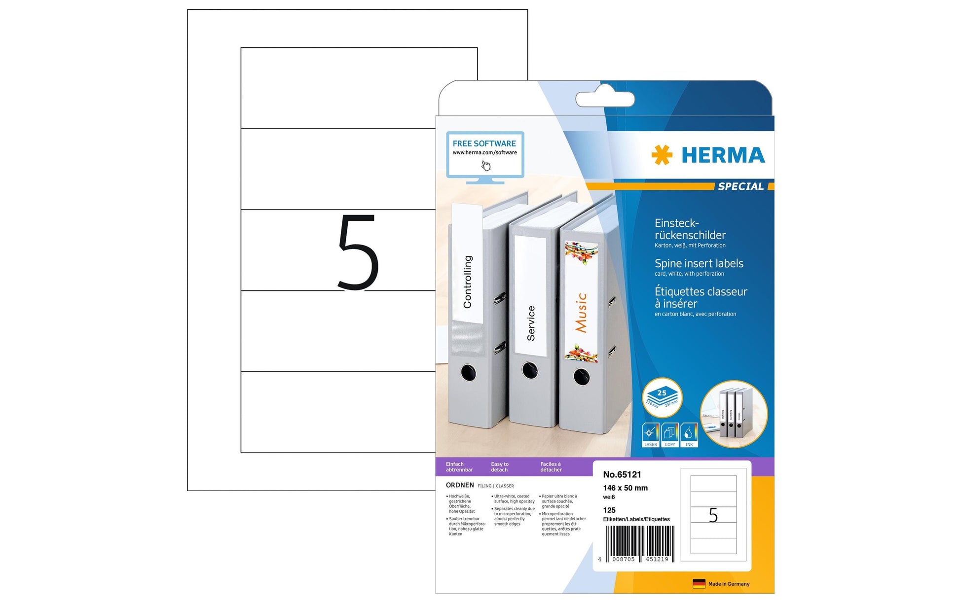 HERMA Schuletiketten – 50×146 mm, 125 Stk, 25 Bogen, Papier, nicht klebend