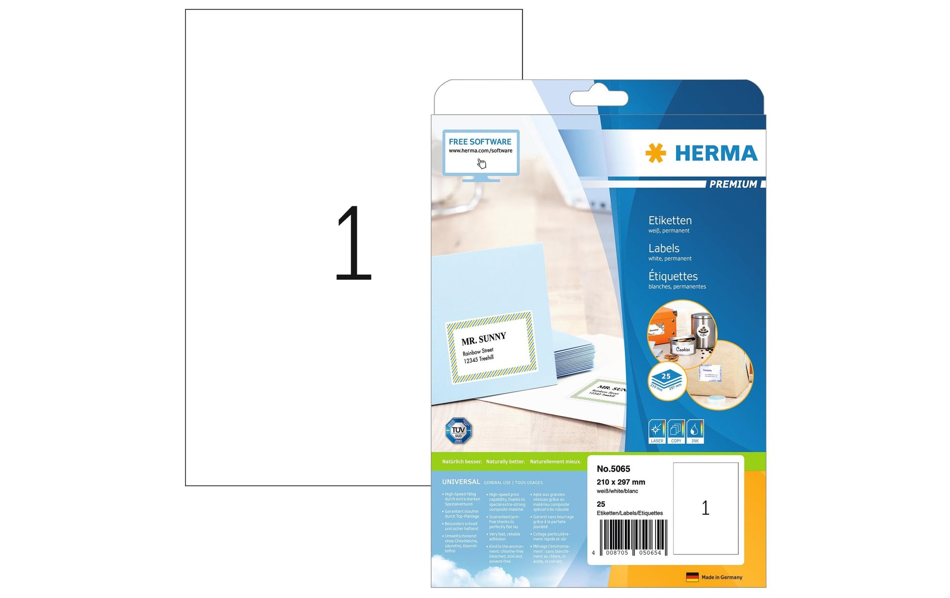 HERMA Etiketten auf Bogen, 210 mm × 297 mm, weiss, Papier, permanent, 25 Blatt