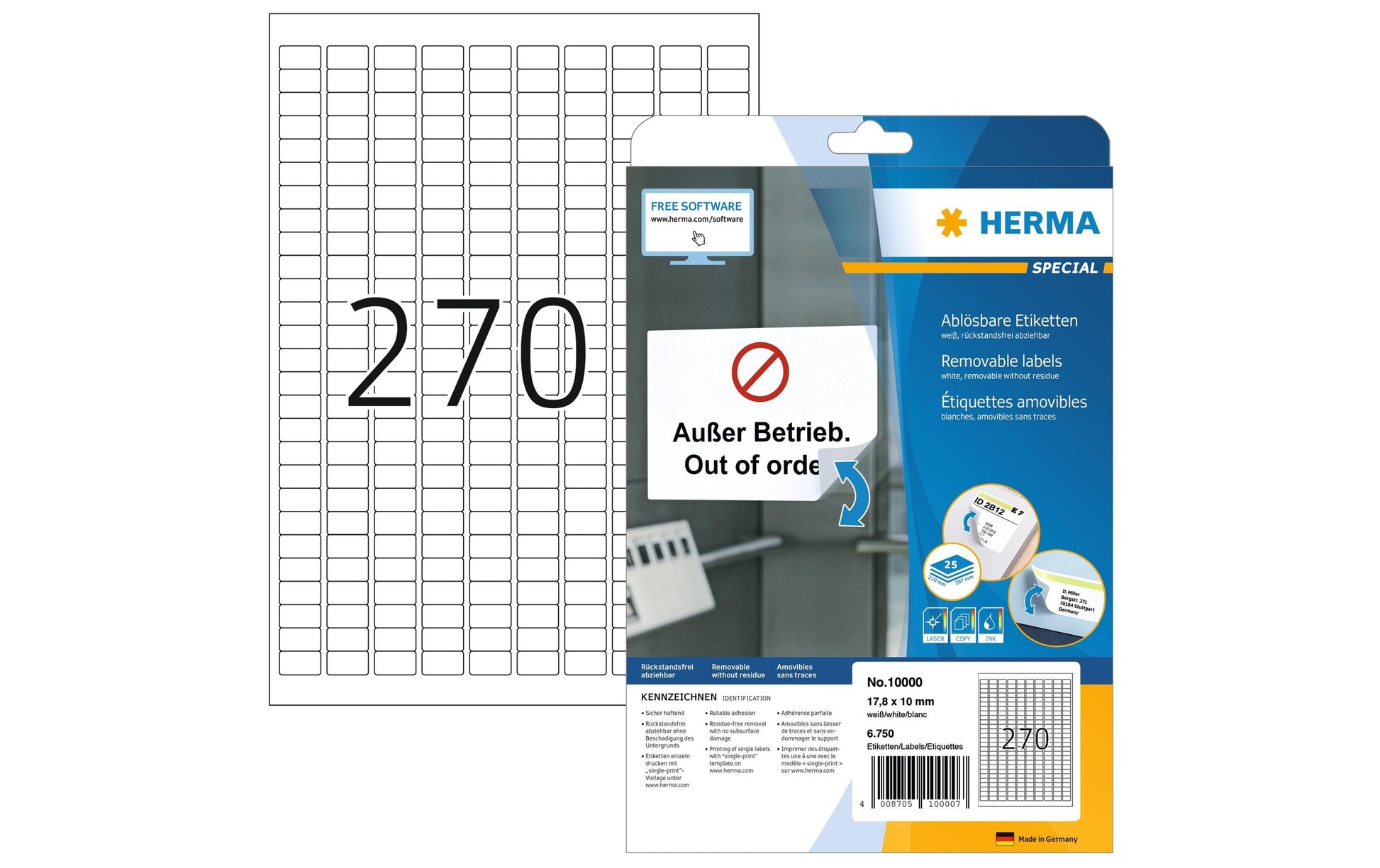 HERMA Etiketten, 18 mm × 10 mm, weiss, Papier, ablösbar, 25 Blätter
