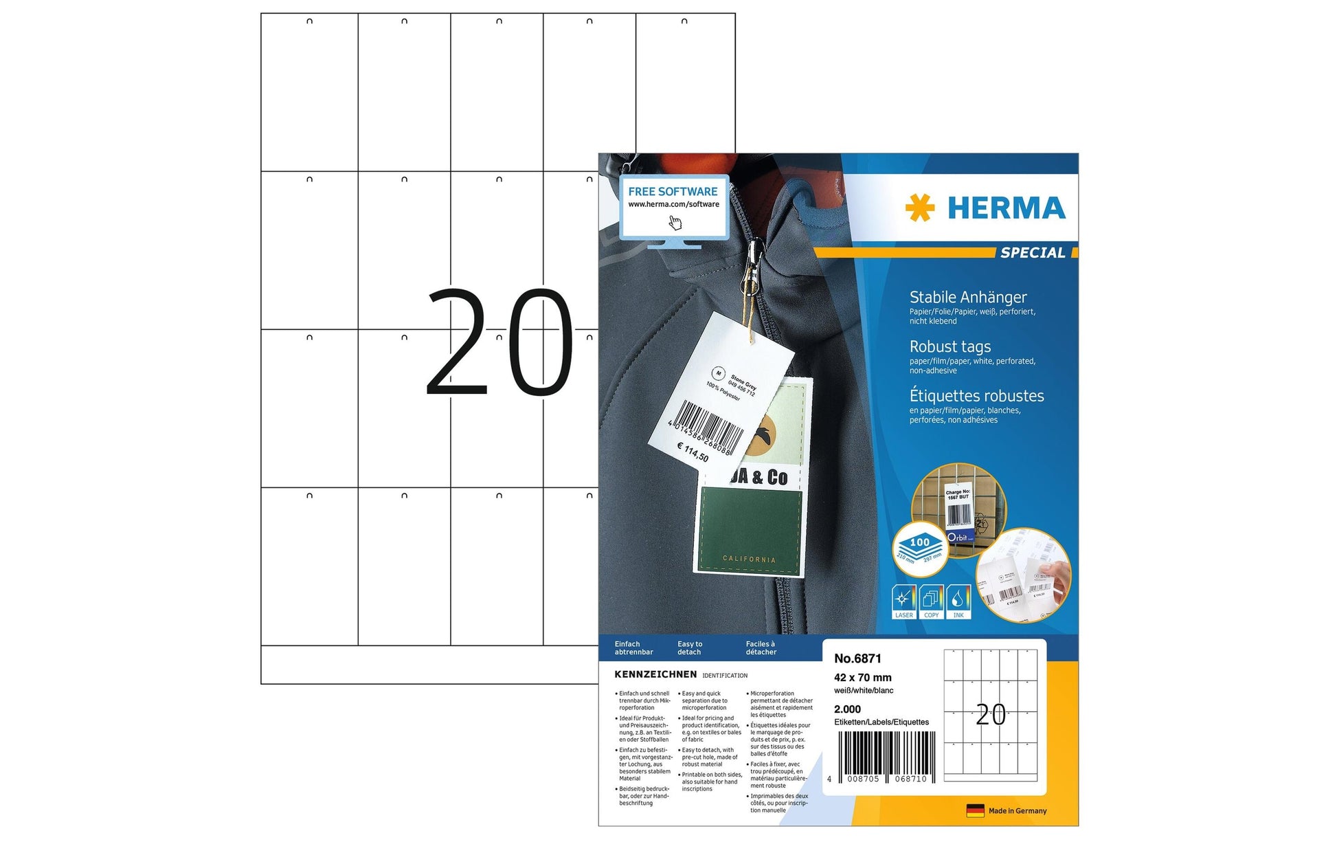 HERMA Schmucketiketten – Papier, 42 × 70 mm, 2000 Stk, 100 Bogen