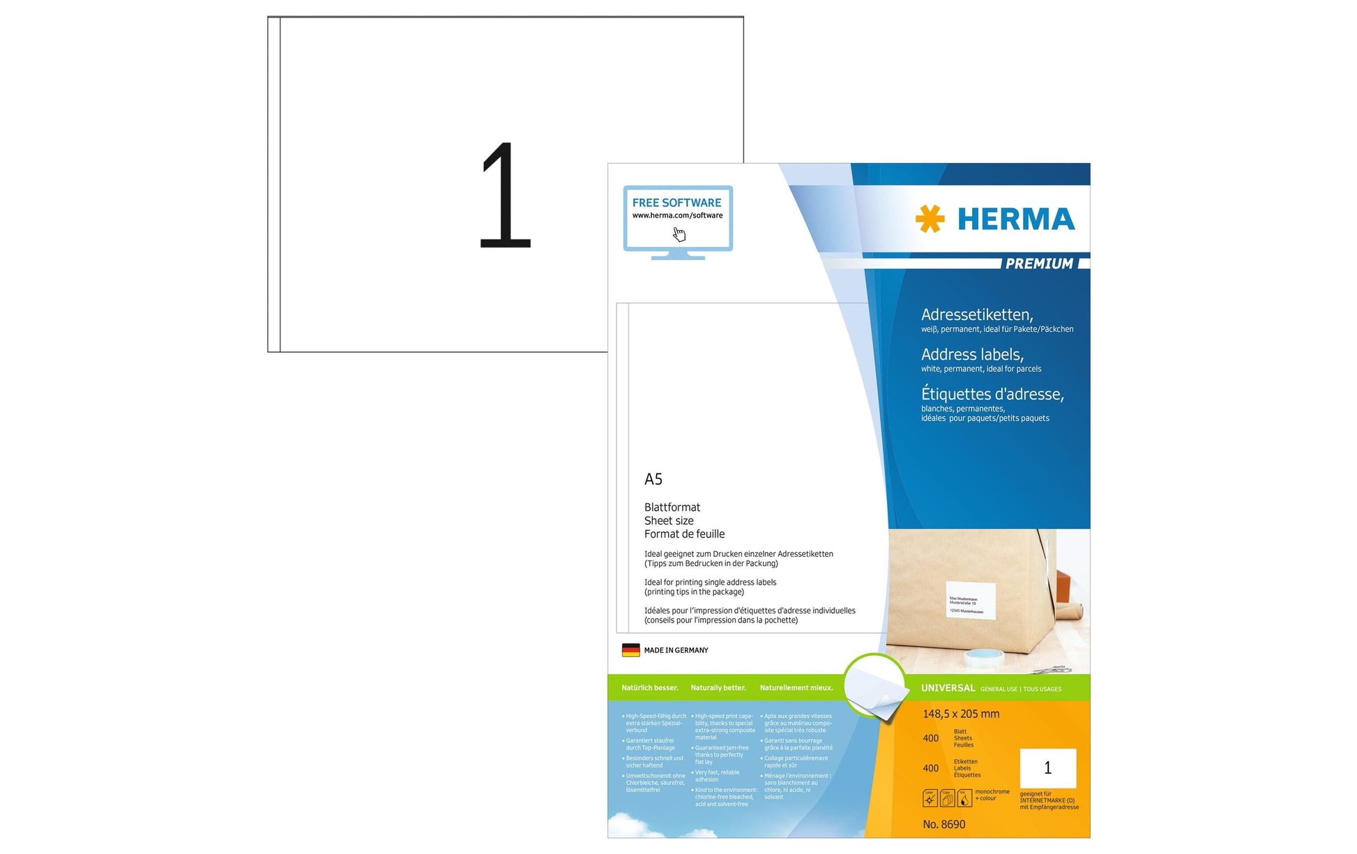 HERMA Drucketiketten, 149 mm × 205 mm, weiss, Papier, permanent, 400 Blatt