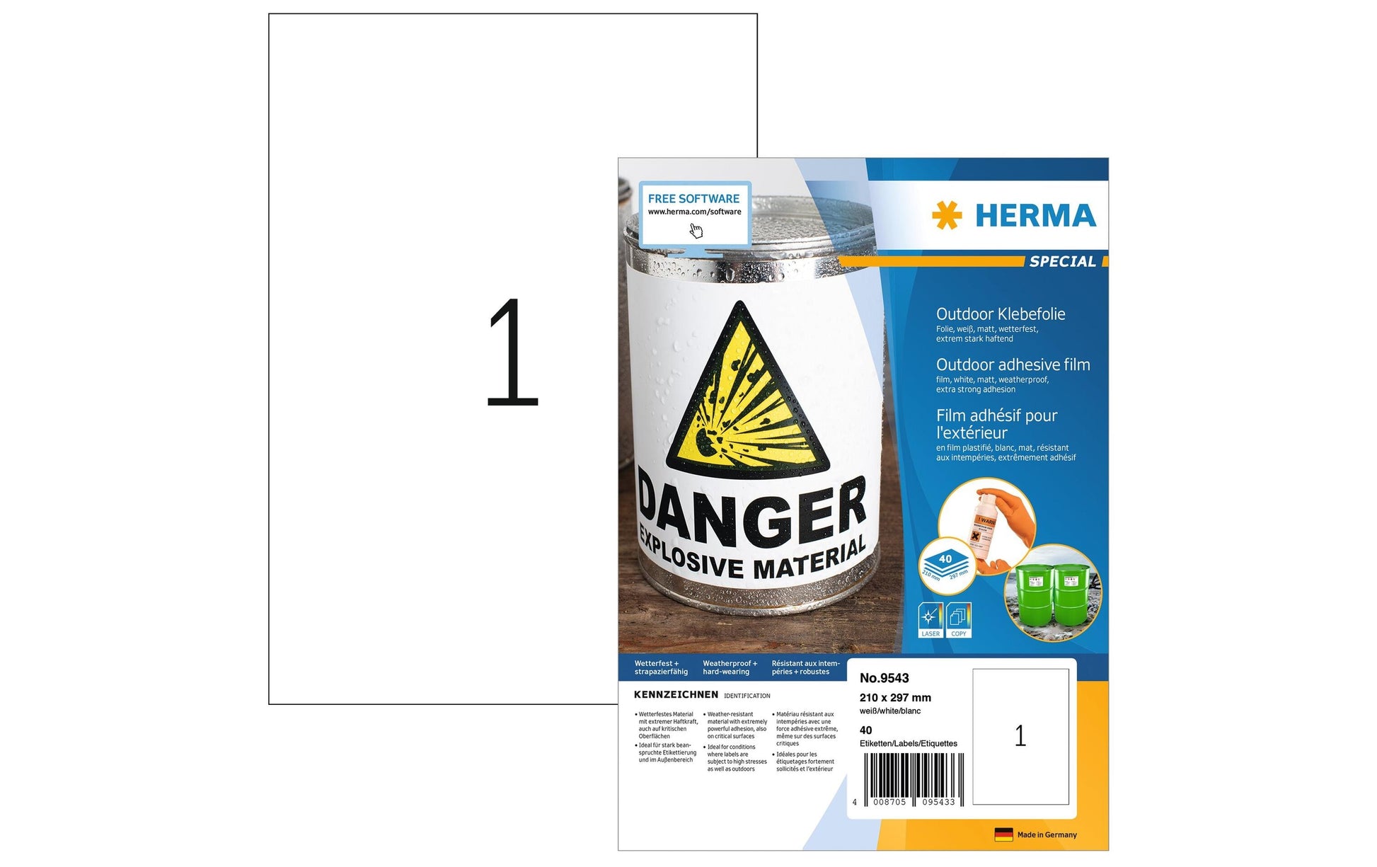 HERMA Etiketten, 210 mm × 297 mm, weiss, Folie, extra stark, 40 Blatt